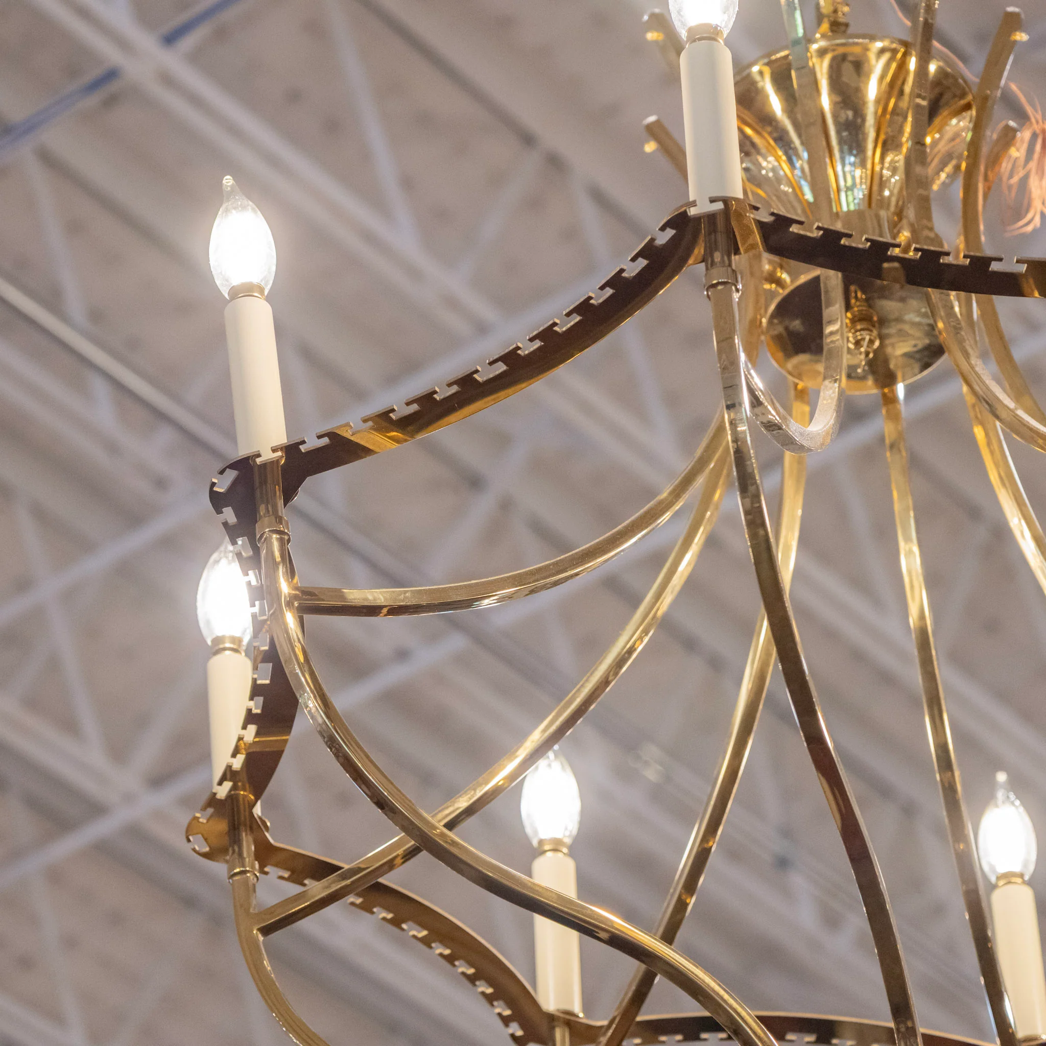 Modern Brass Cage Chandelier - Image 2