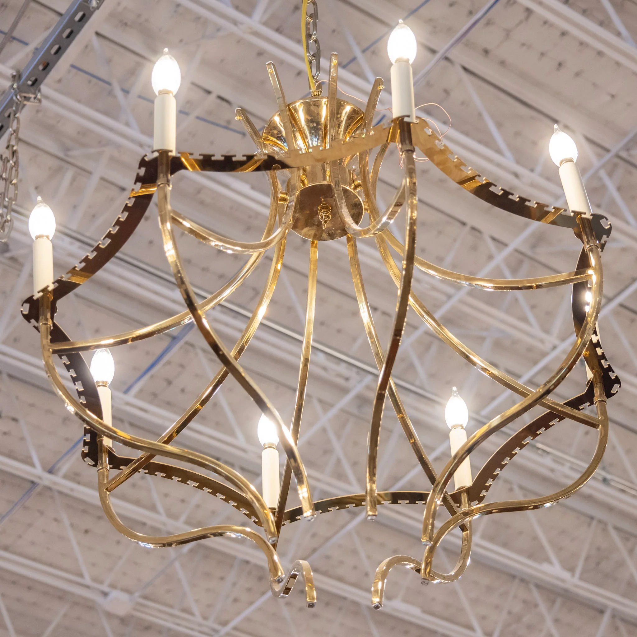 Modern Brass Cage Chandelier - Image 3