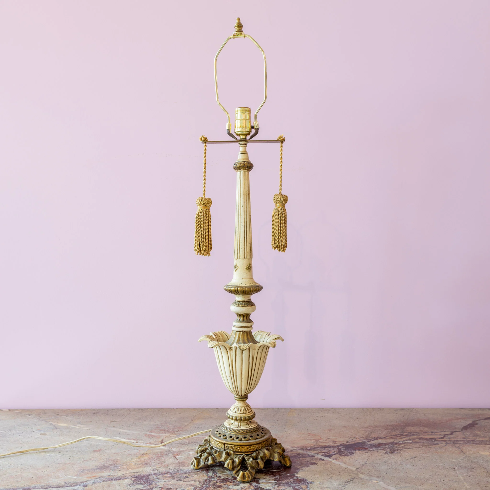 French Neoclassical Column Lamp – Ivory with Gold Tassel Pulls