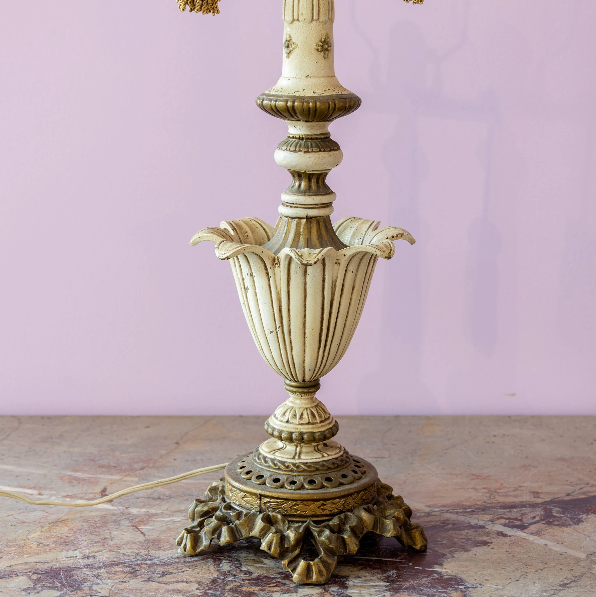 French Neoclassical Column Lamp – Ivory with Gold Tassel Pulls - Image 3