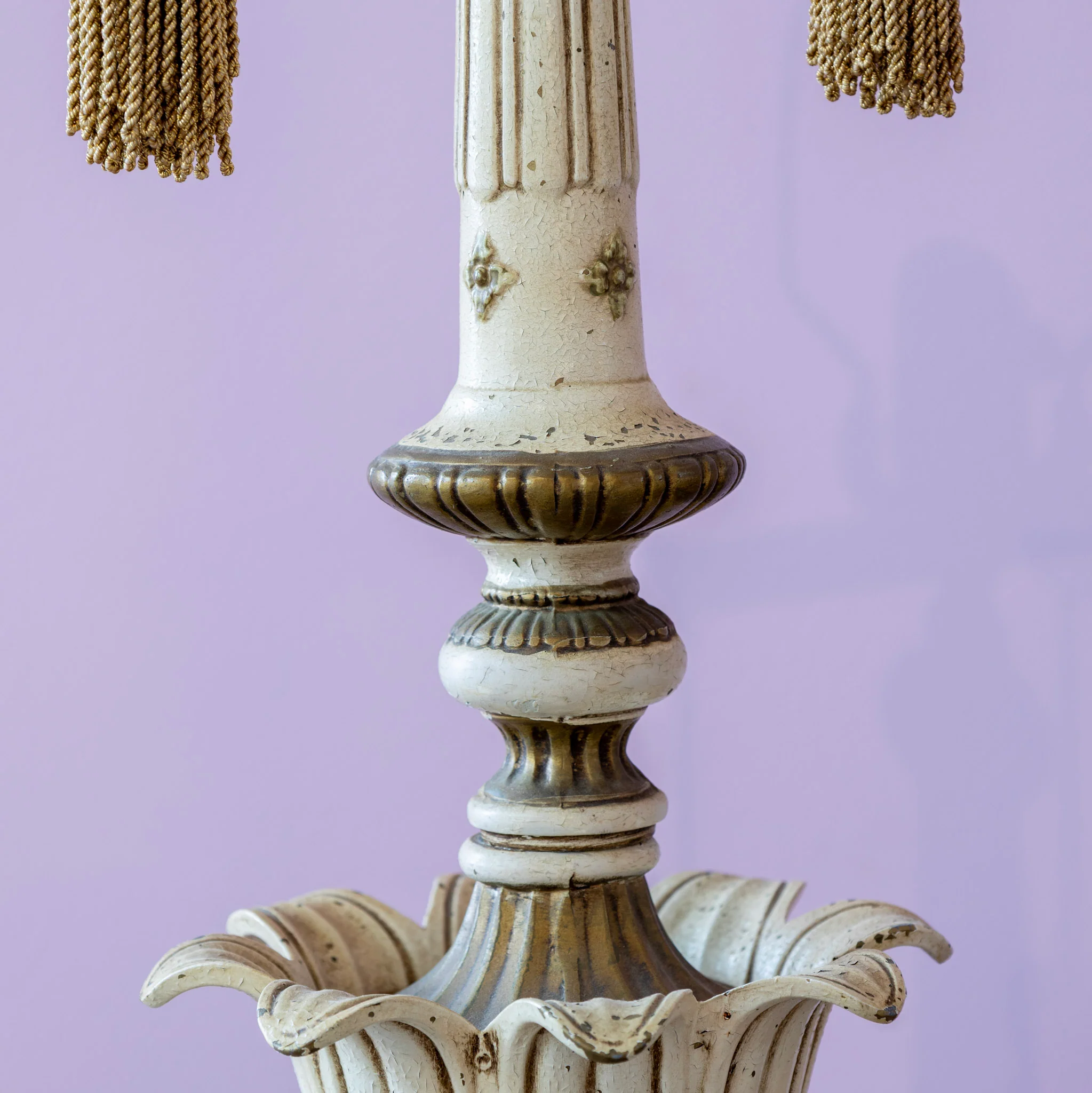 French Neoclassical Column Lamp – Ivory with Gold Tassel Pulls - Image 5