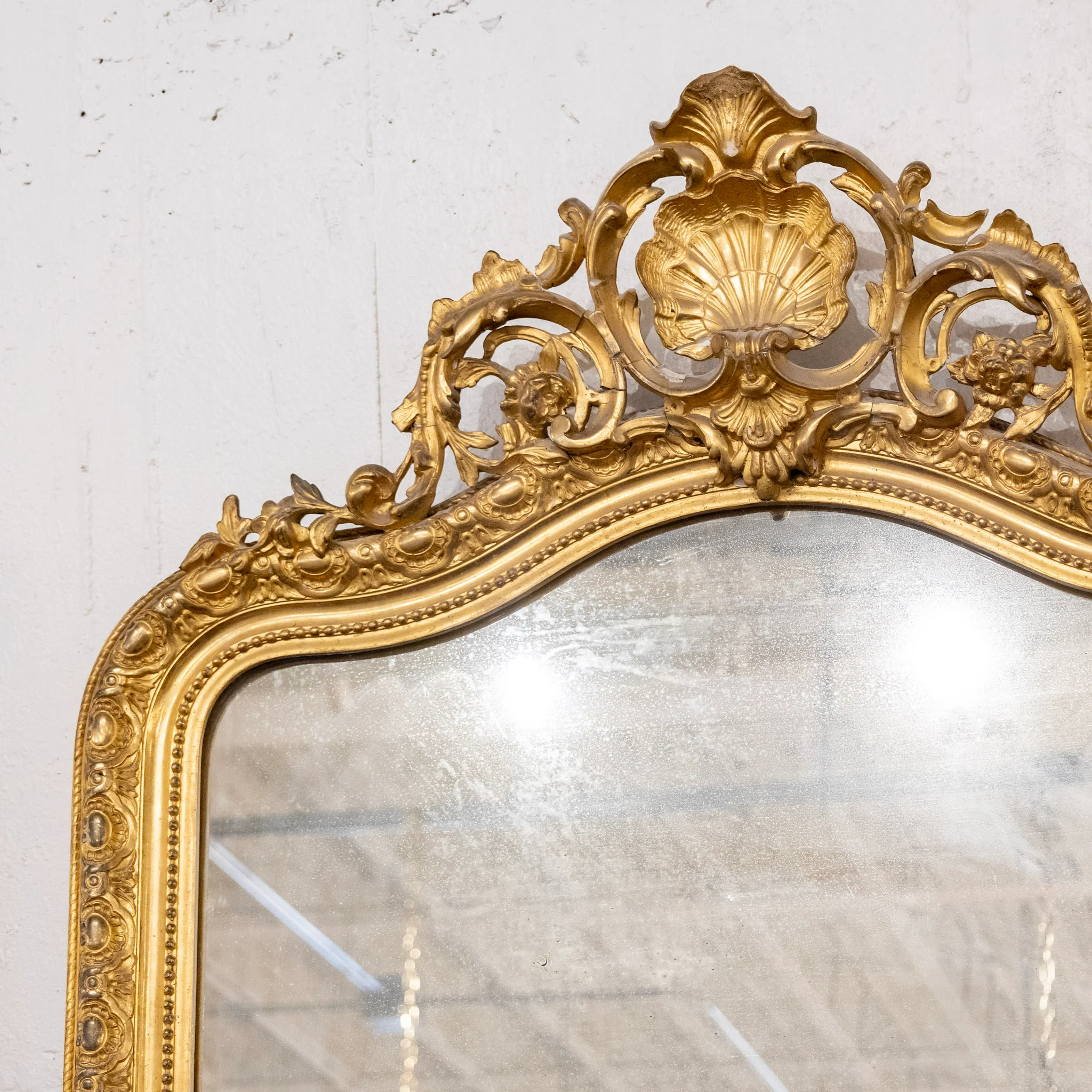 French Gold Ornate Mirror — Light Foxing & Shell Crest - Image 4
