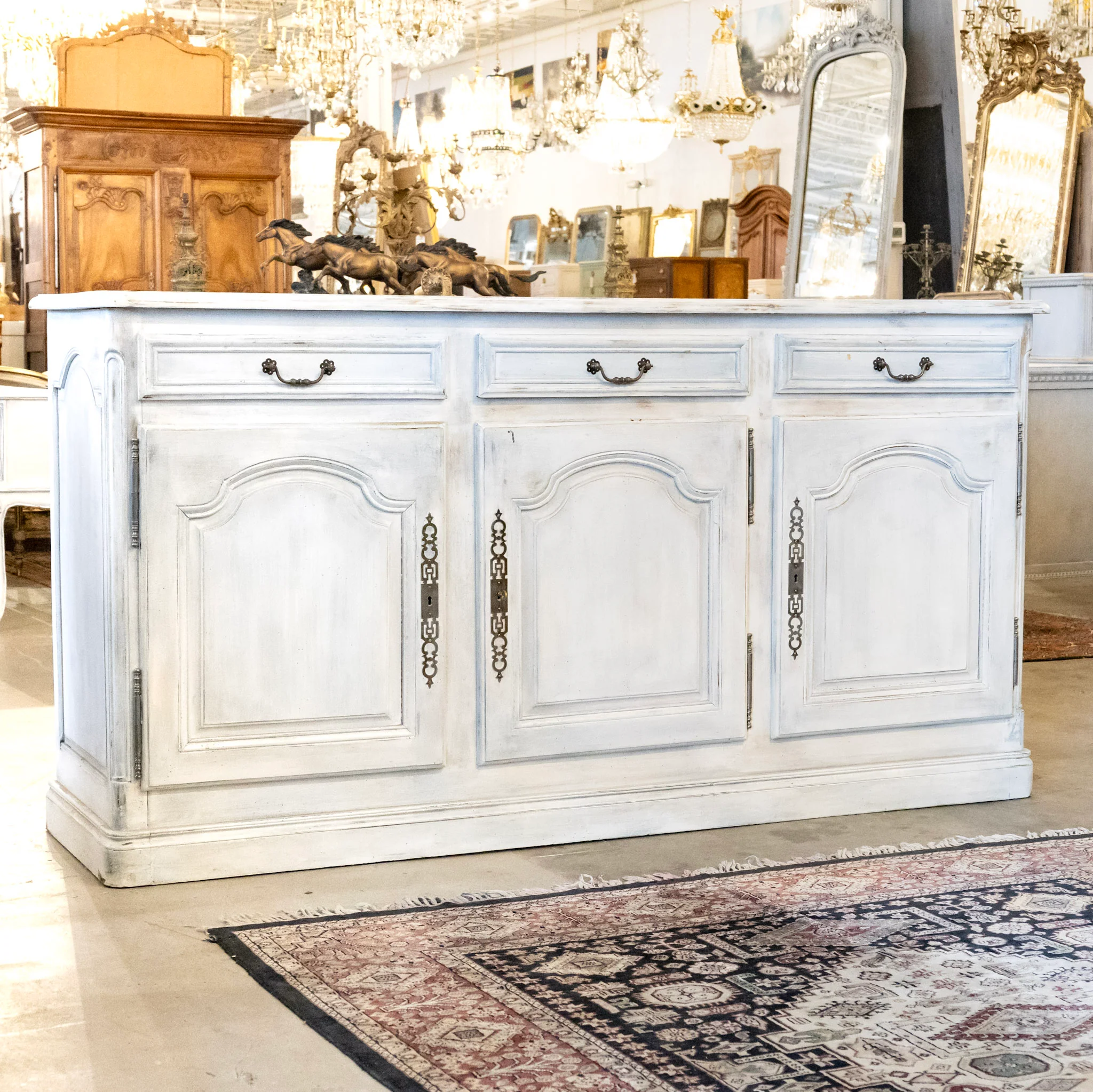 French Painted Sideboard – Distressed White & Light Blue Finish - Image 2