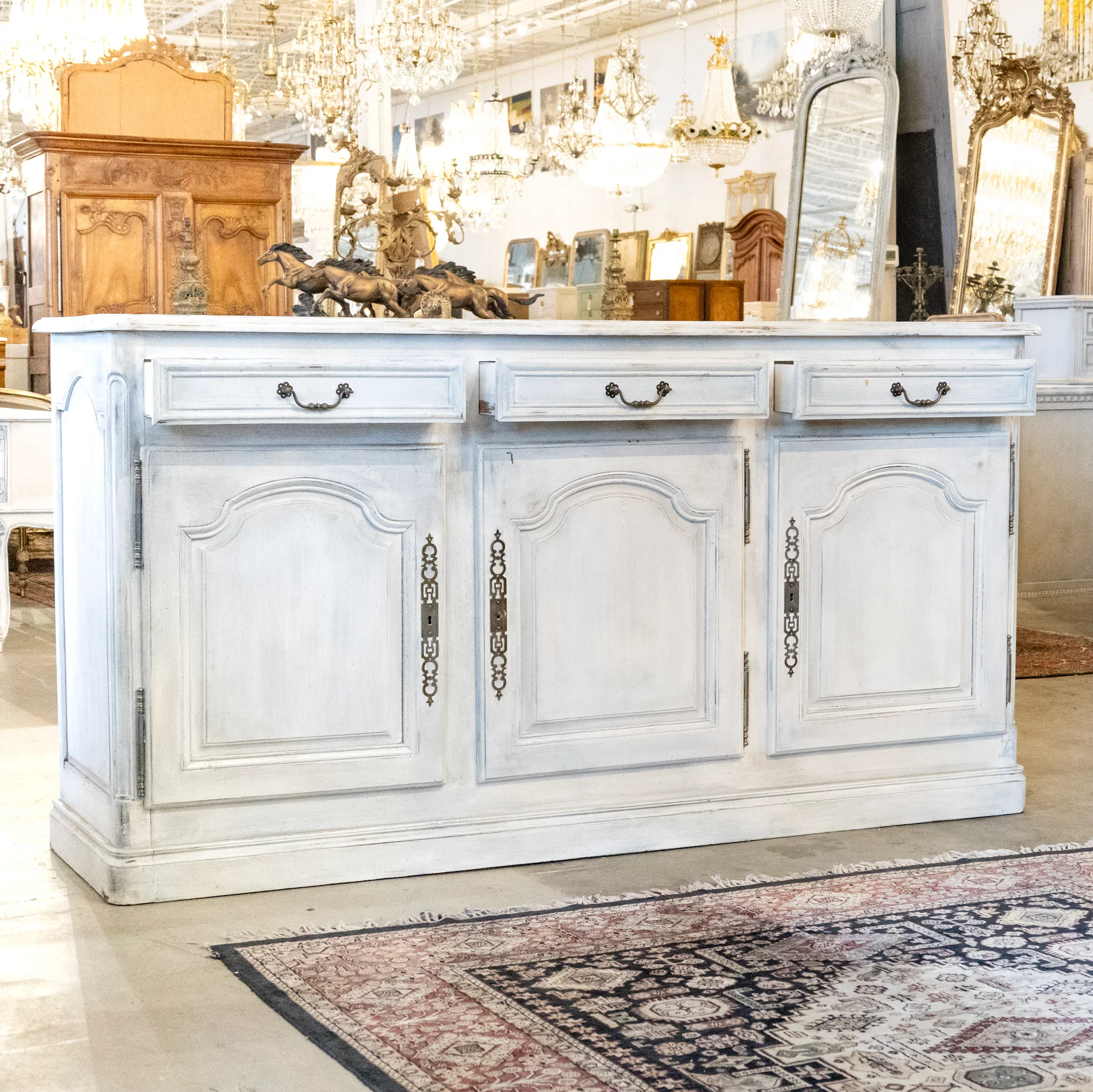 French Painted Sideboard – Distressed White & Light Blue Finish - Image 3
