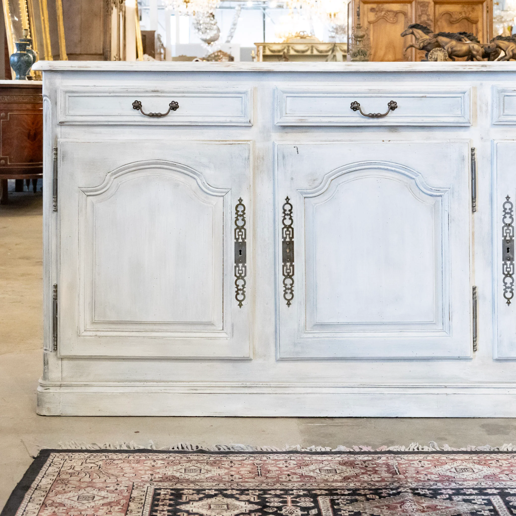 French Painted Sideboard – Distressed White & Light Blue Finish - Image 4