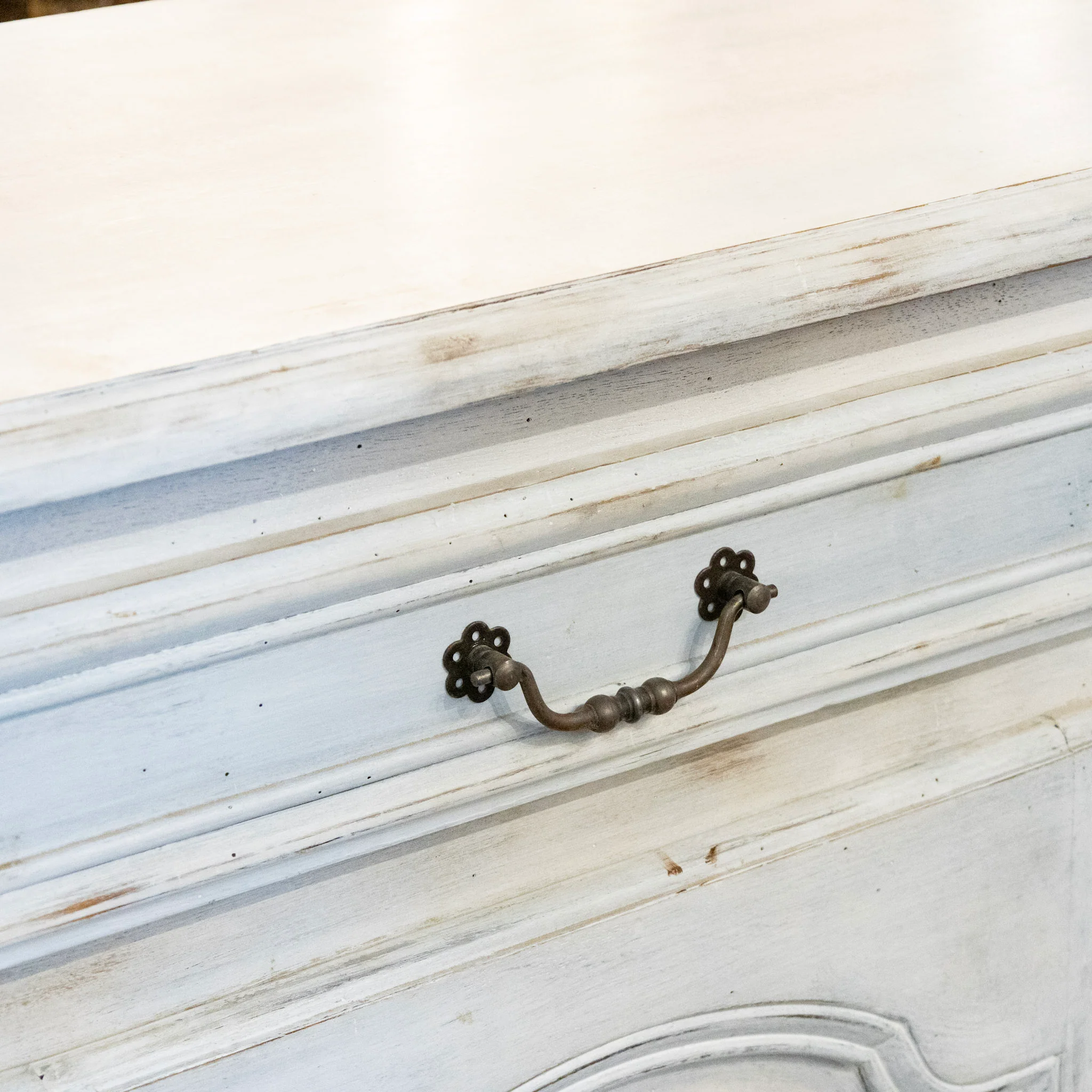 French Painted Sideboard – Distressed White & Light Blue Finish - Image 8