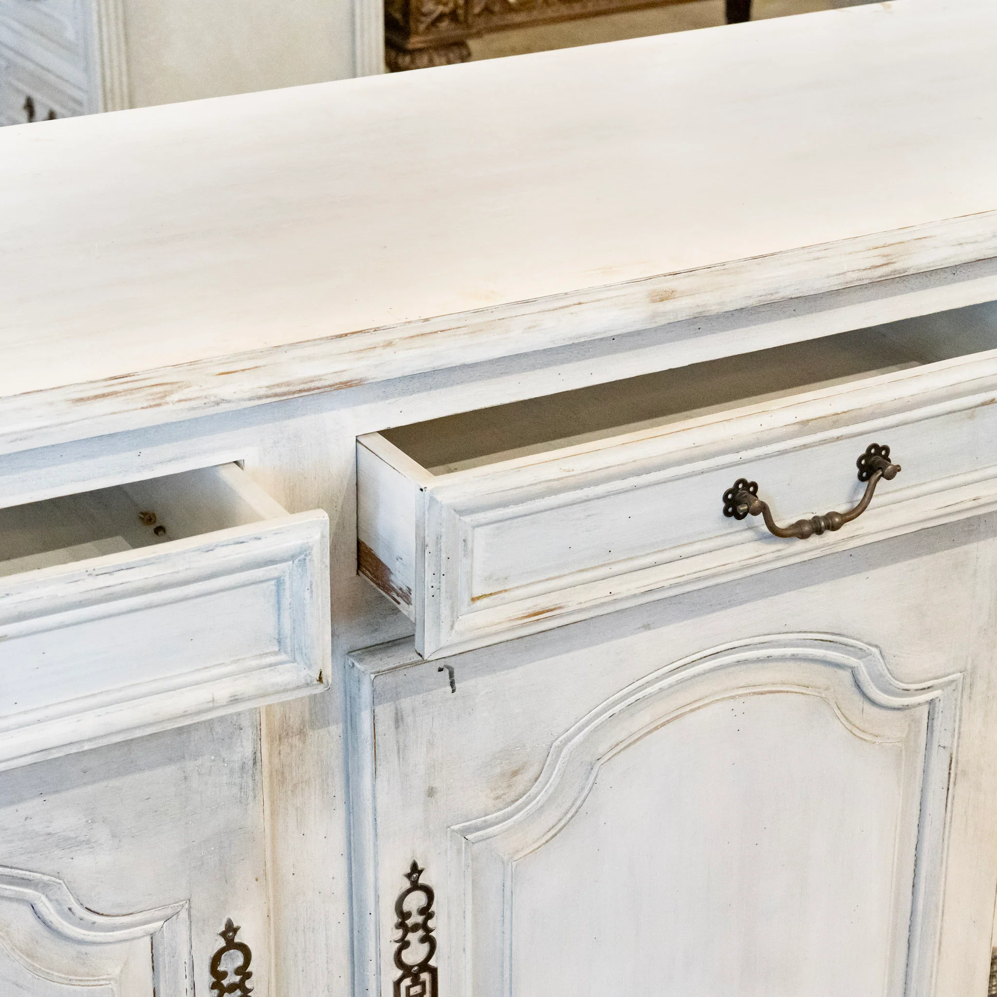 French Painted Sideboard – Distressed White & Light Blue Finish - Image 9