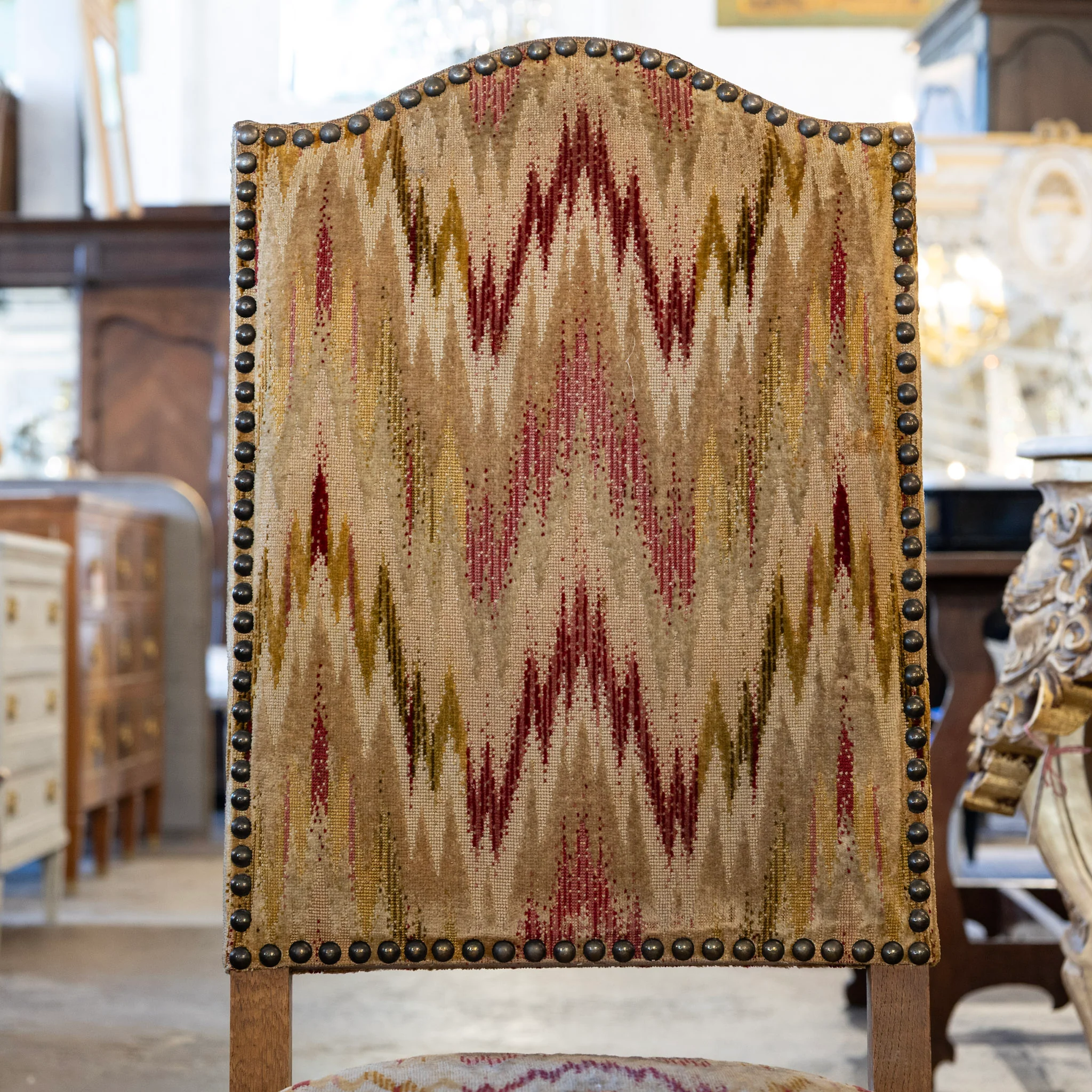 French Provincial Accent Chairs – Cream & Red Woven Upholstery - Image 4