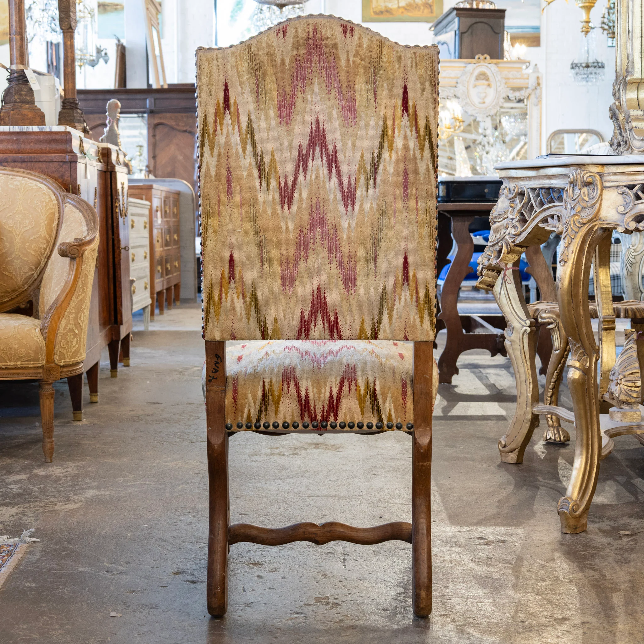 French Provincial Accent Chairs – Cream & Red Woven Upholstery - Image 5