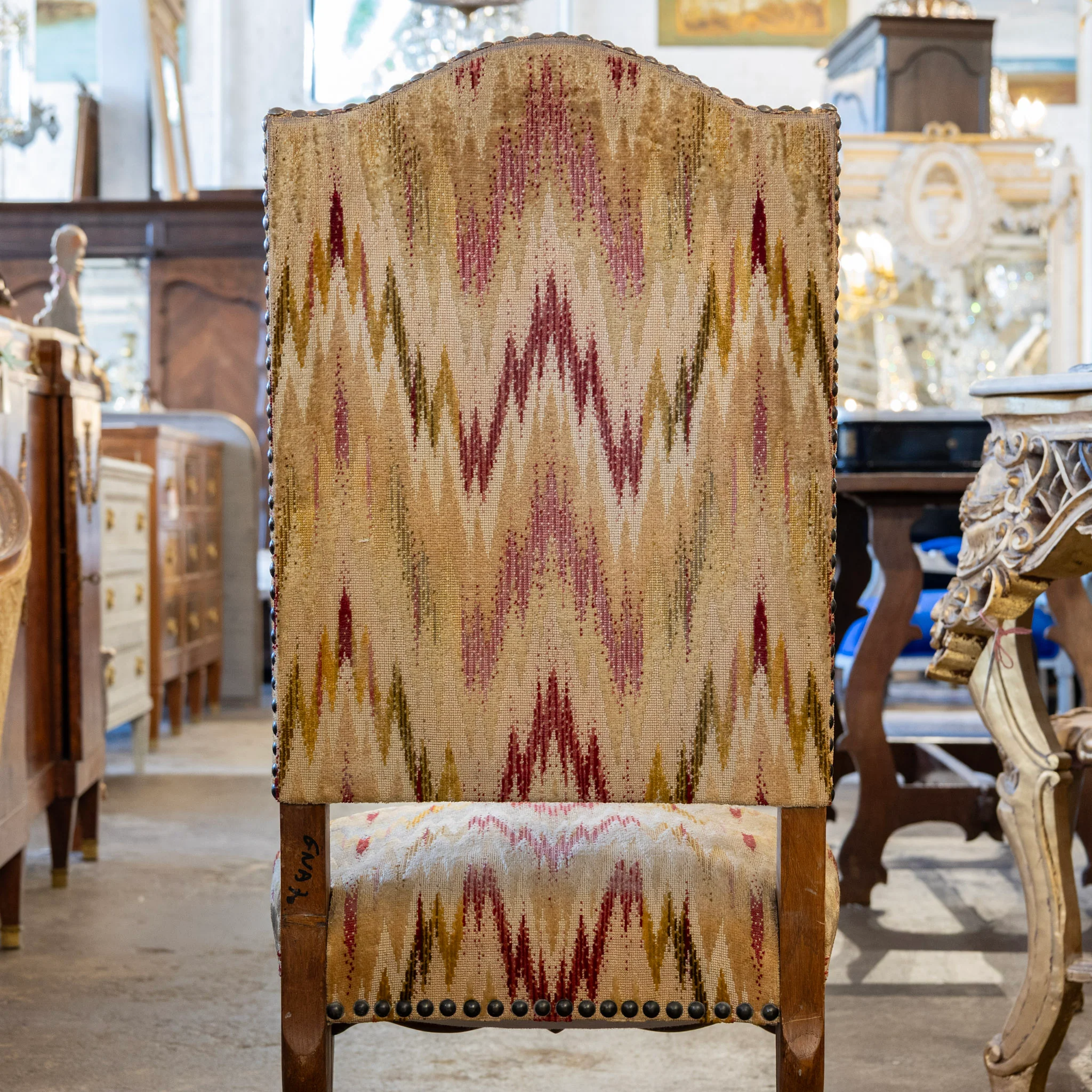 French Provincial Accent Chairs – Cream & Red Woven Upholstery - Image 6