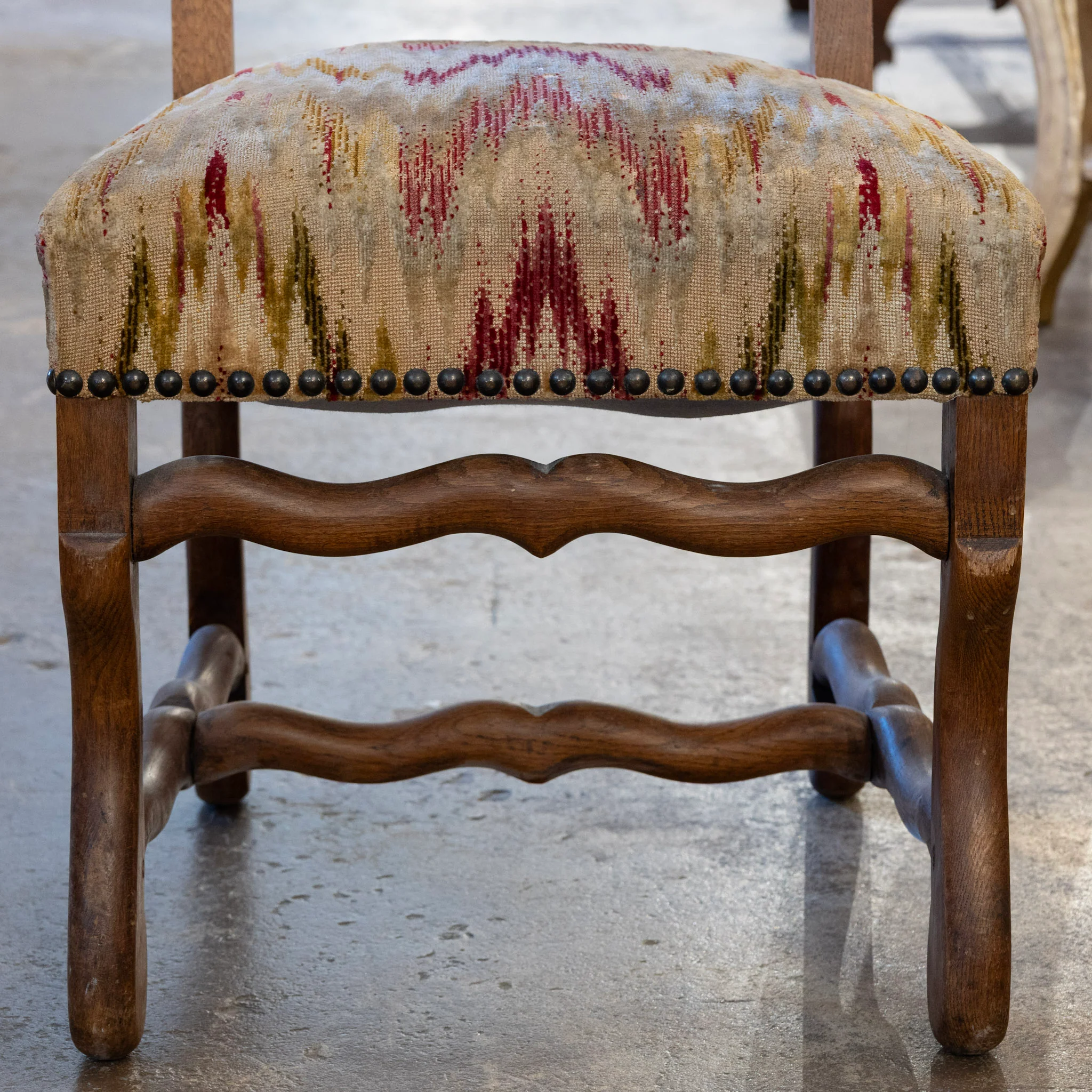 French Provincial Accent Chairs – Cream & Red Woven Upholstery - Image 7