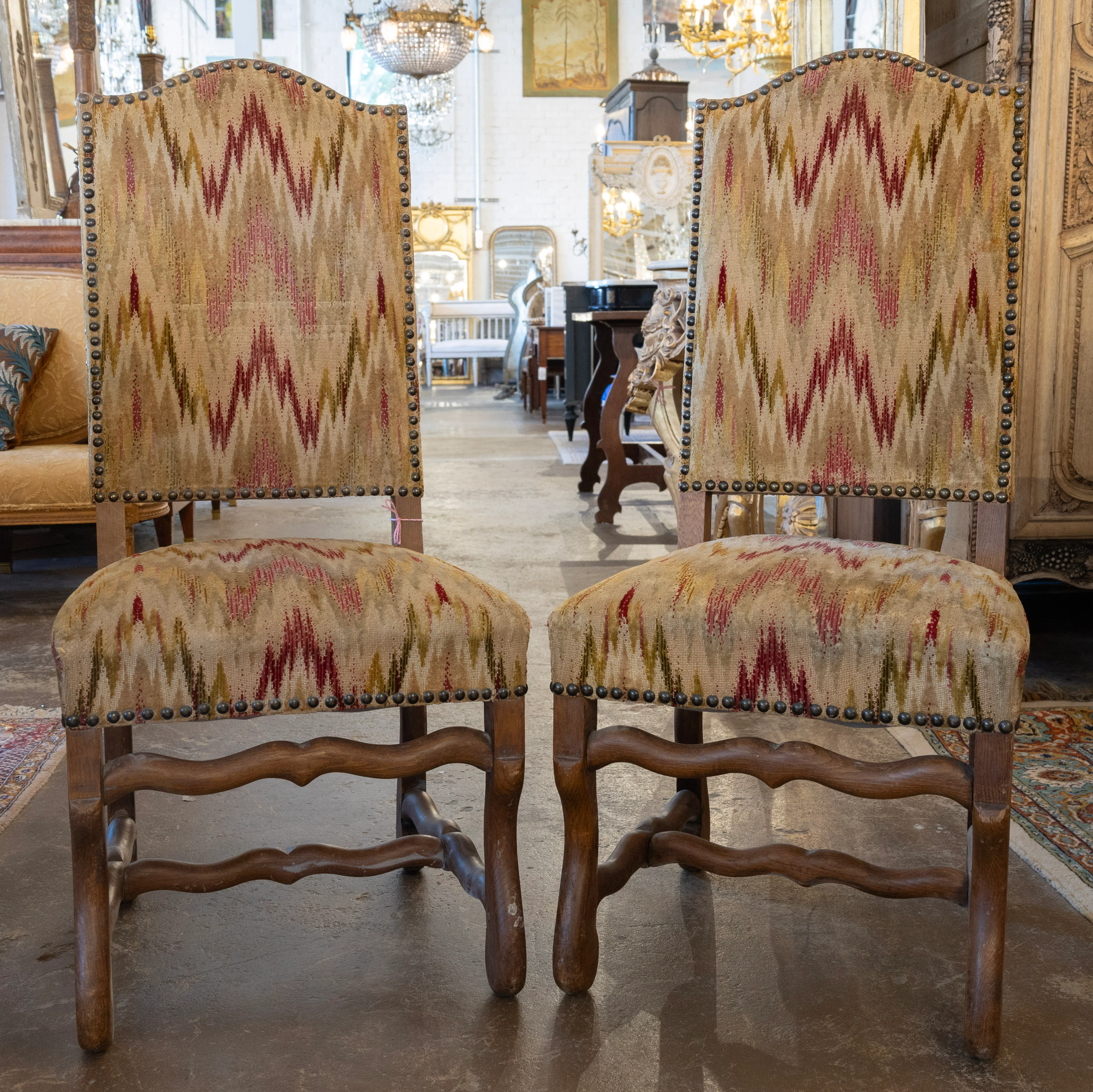 French Provincial Accent Chairs – Cream & Red Woven Upholstery - Image 8