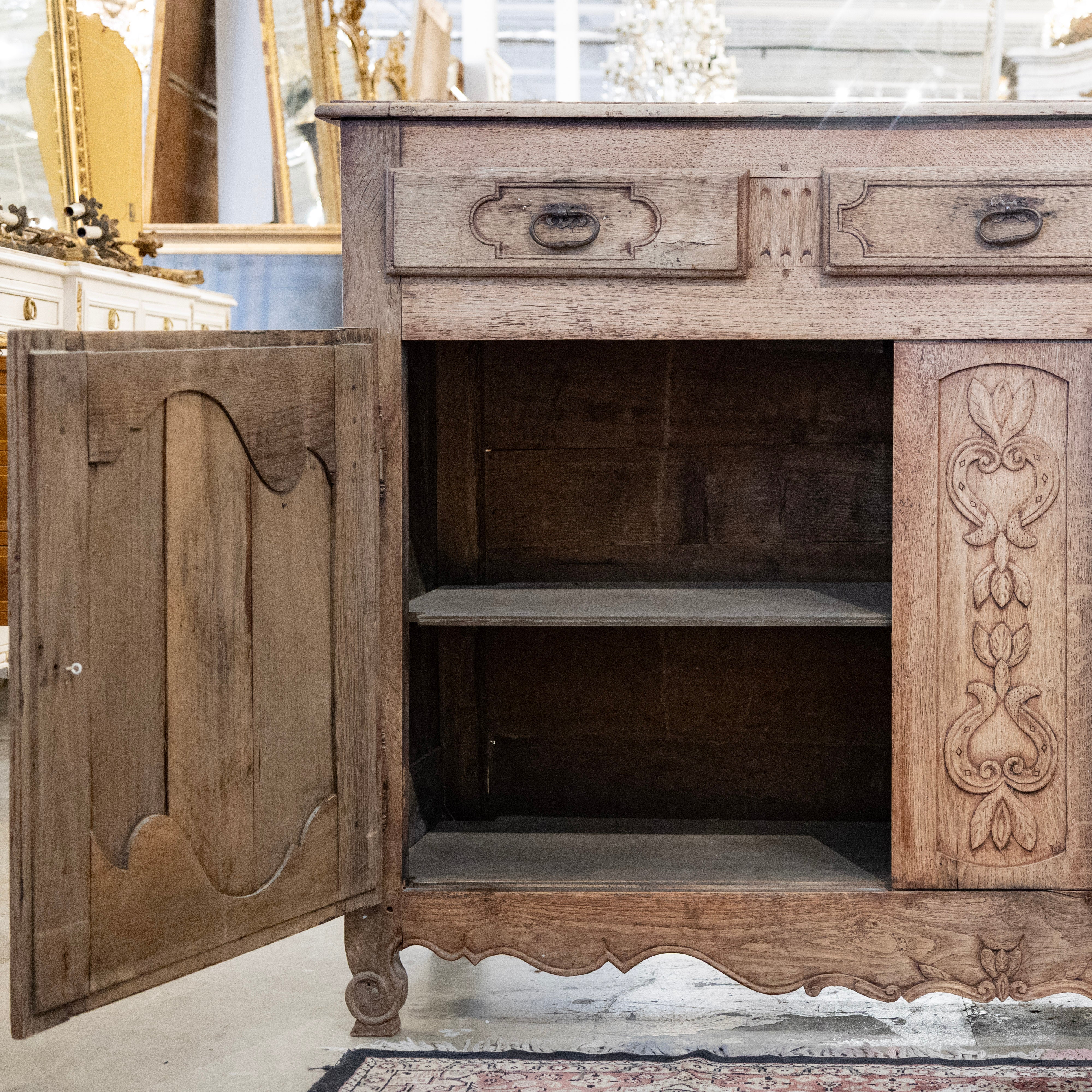 French Provincial Light Wood Sideboard – Carved Doors & Scalloped Apron - Image 3