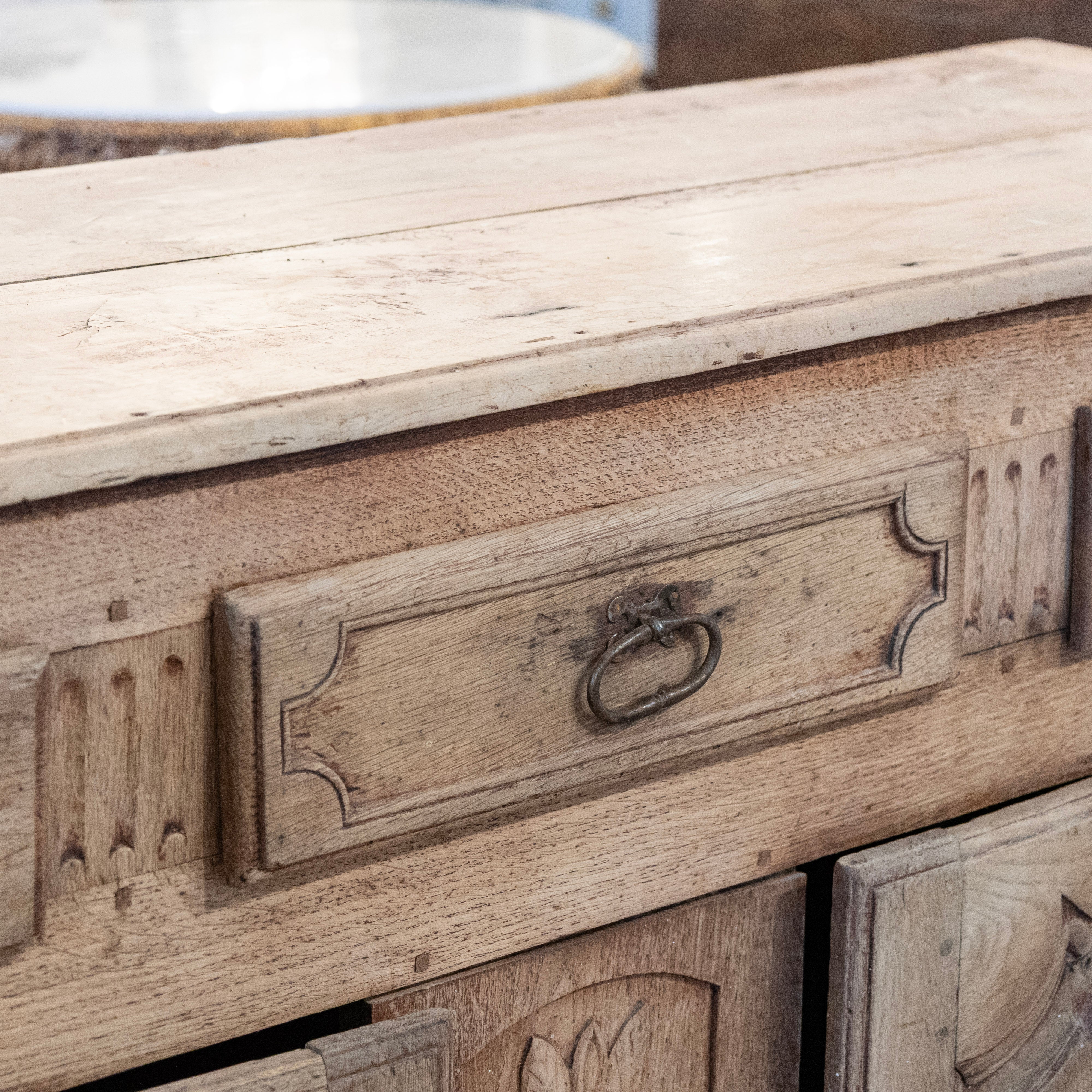 French Provincial Light Wood Sideboard – Carved Doors & Scalloped Apron - Image 5