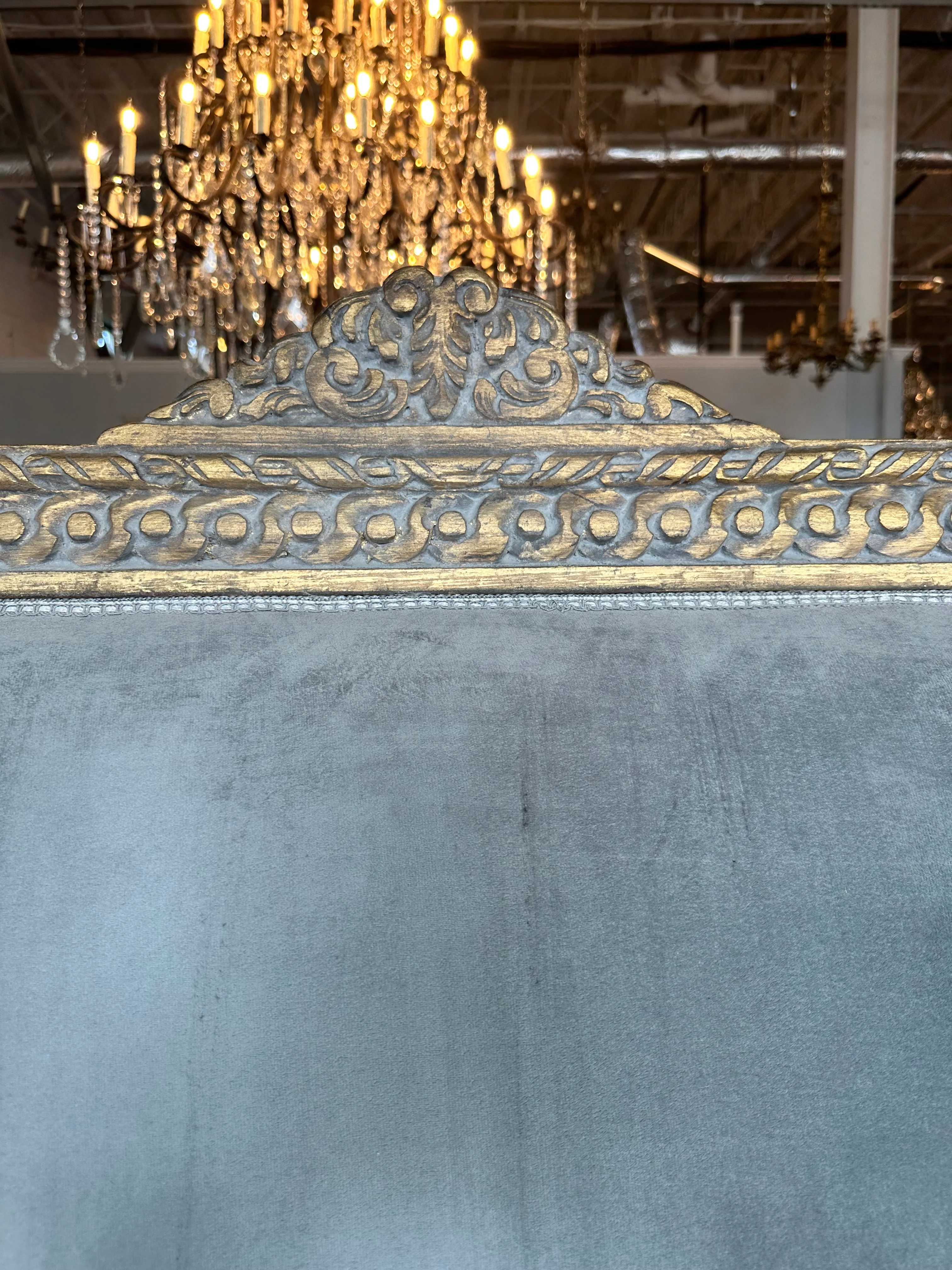 French Queen Bed Set with Slate Gray Velvet Upholstery - Image 3