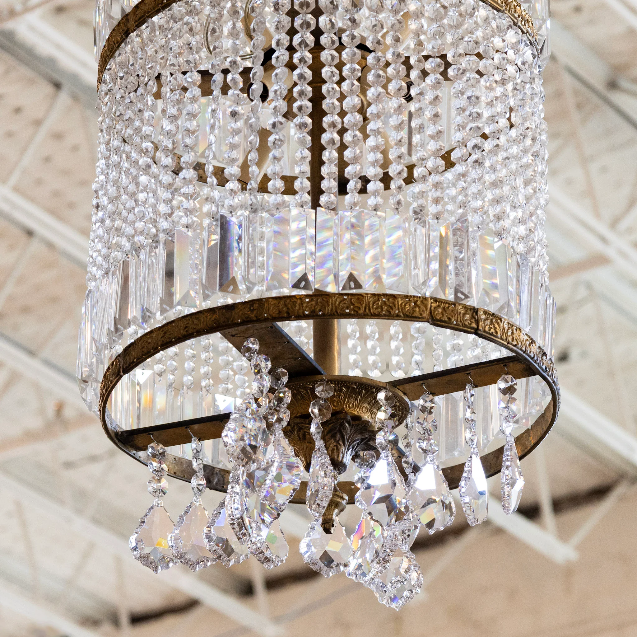 Petite French Tiered Dark Brass Chandelier – Beaded Crystal & Crystal Drops - Image 3