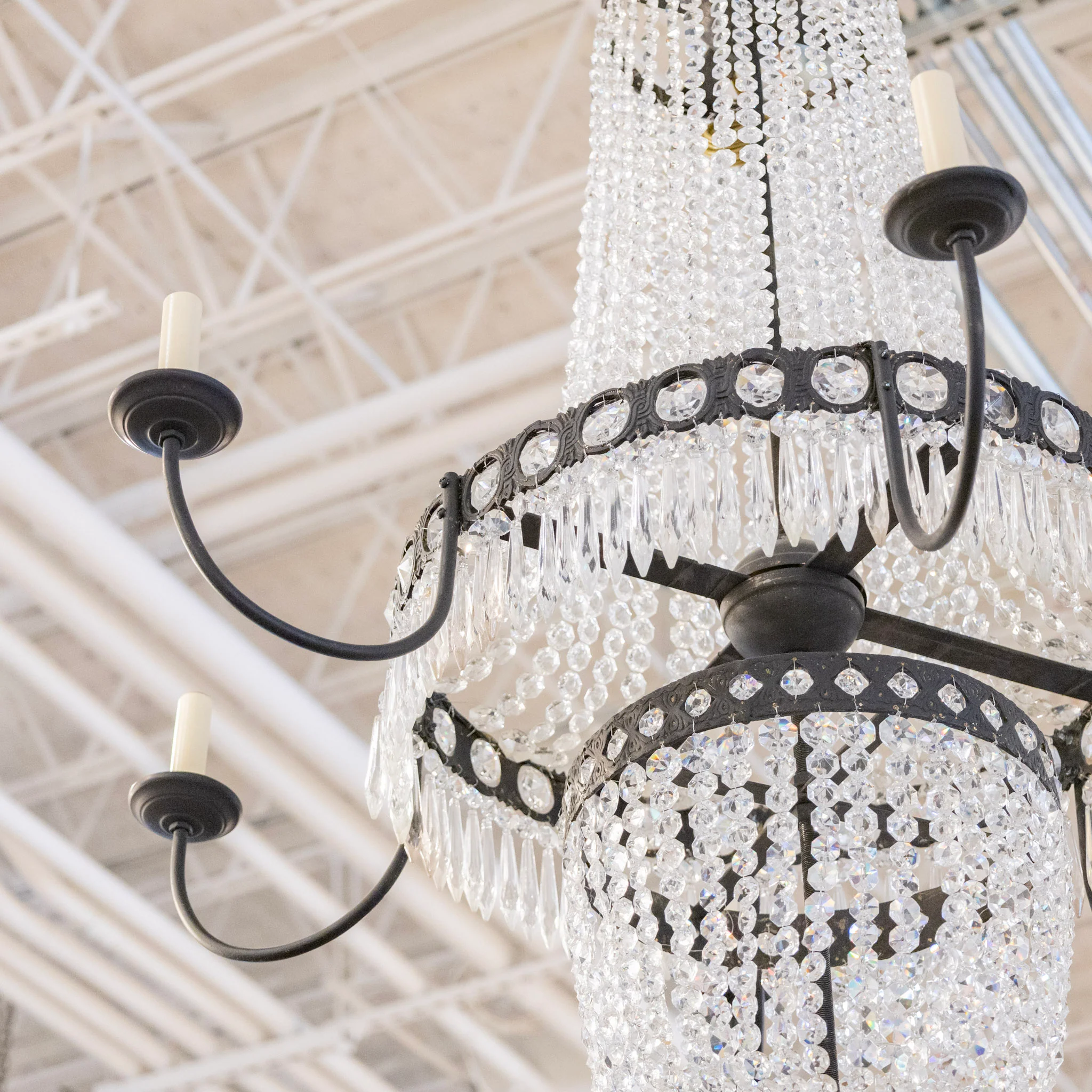French Tiered Basket Iron Chandelier – Beaded Crystal & Icicle Drops - Image 4