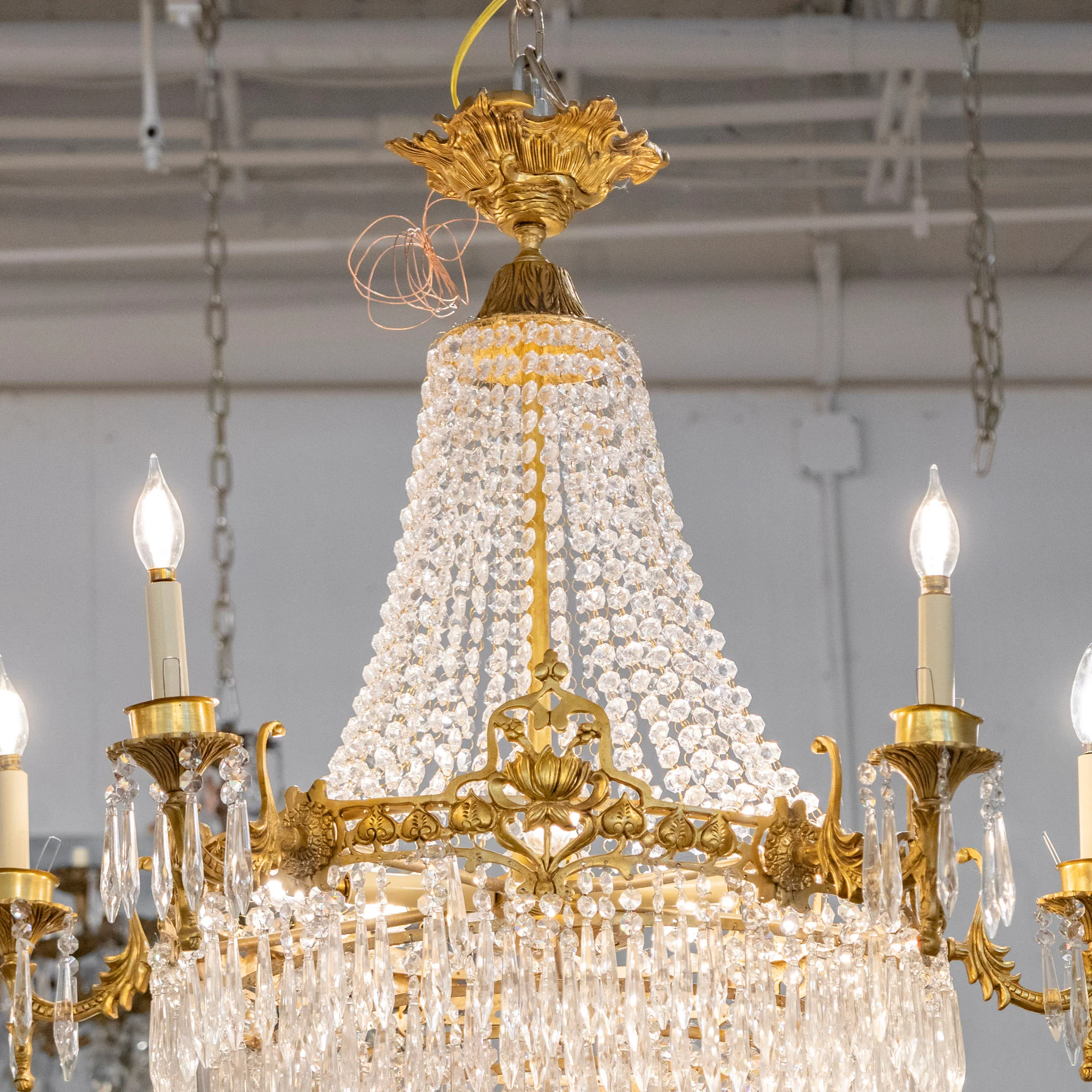 French Tiered Brass Chandelier – Beaded Crystal & Icicle Drops - Image 4