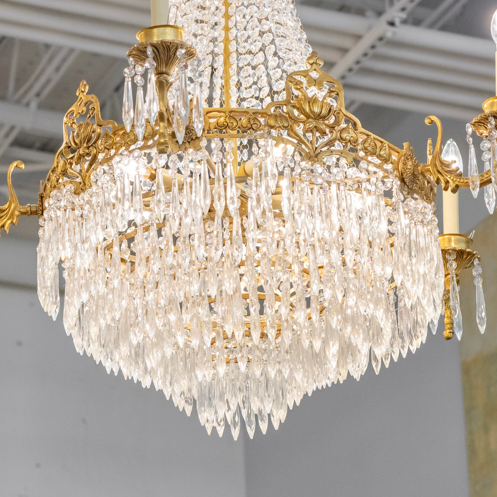 French Tiered Brass Chandelier – Beaded Crystal & Icicle Drops - Image 5