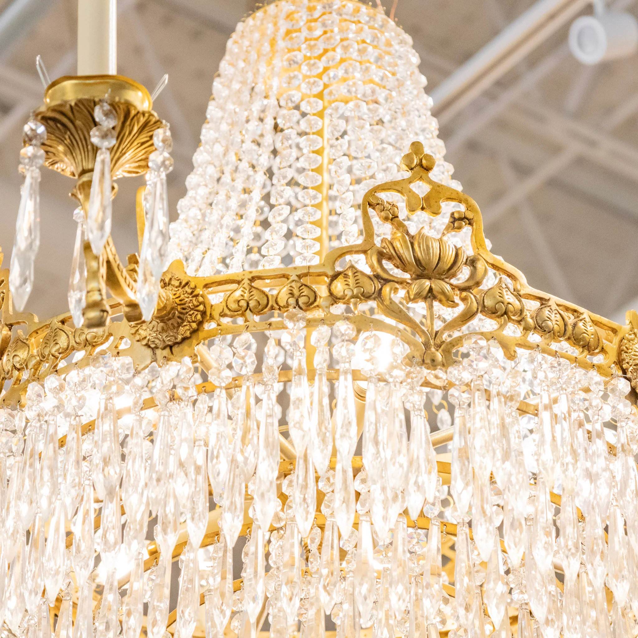 French Tiered Brass Chandelier – Beaded Crystal & Icicle Drops - Image 6