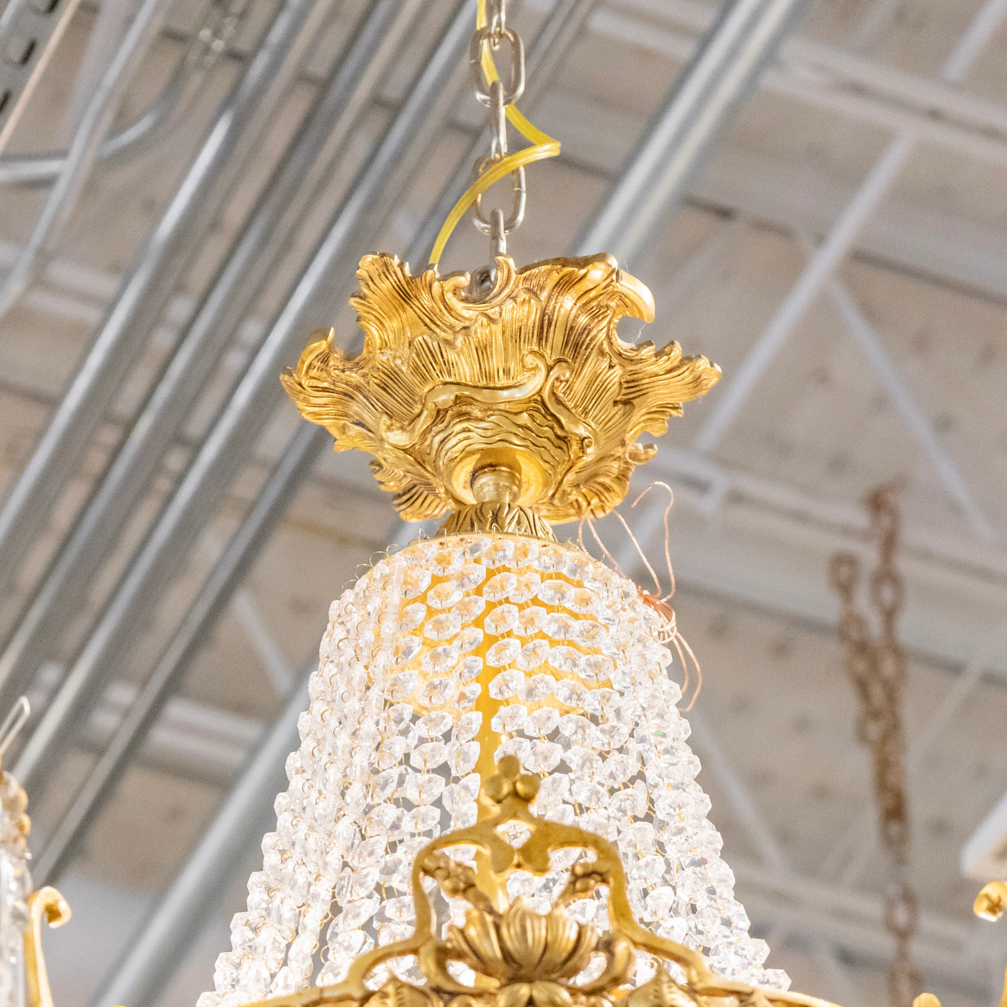 French Tiered Brass Chandelier – Beaded Crystal & Icicle Drops - Image 8