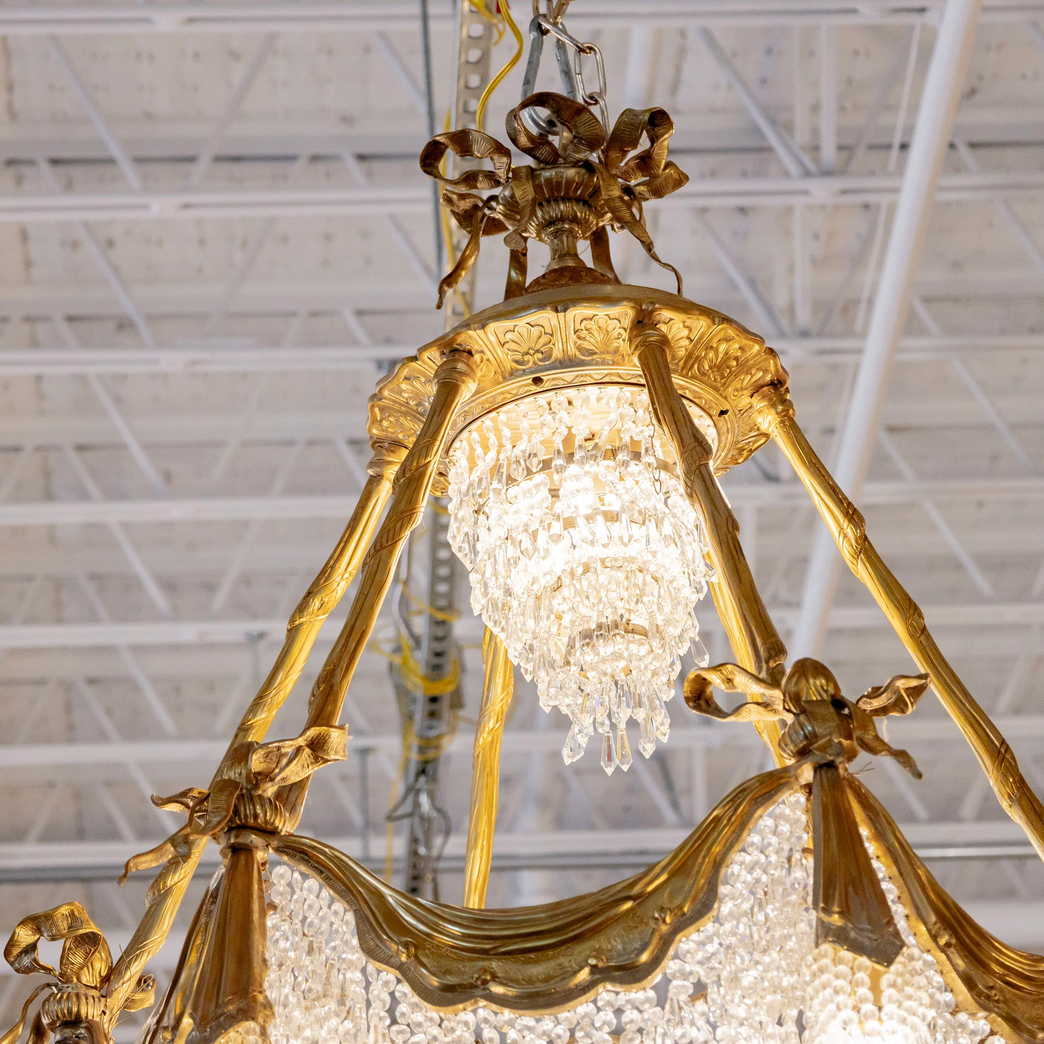French Tiered Brass Chandelier – Bow Details & Icicle Drops - Image 7