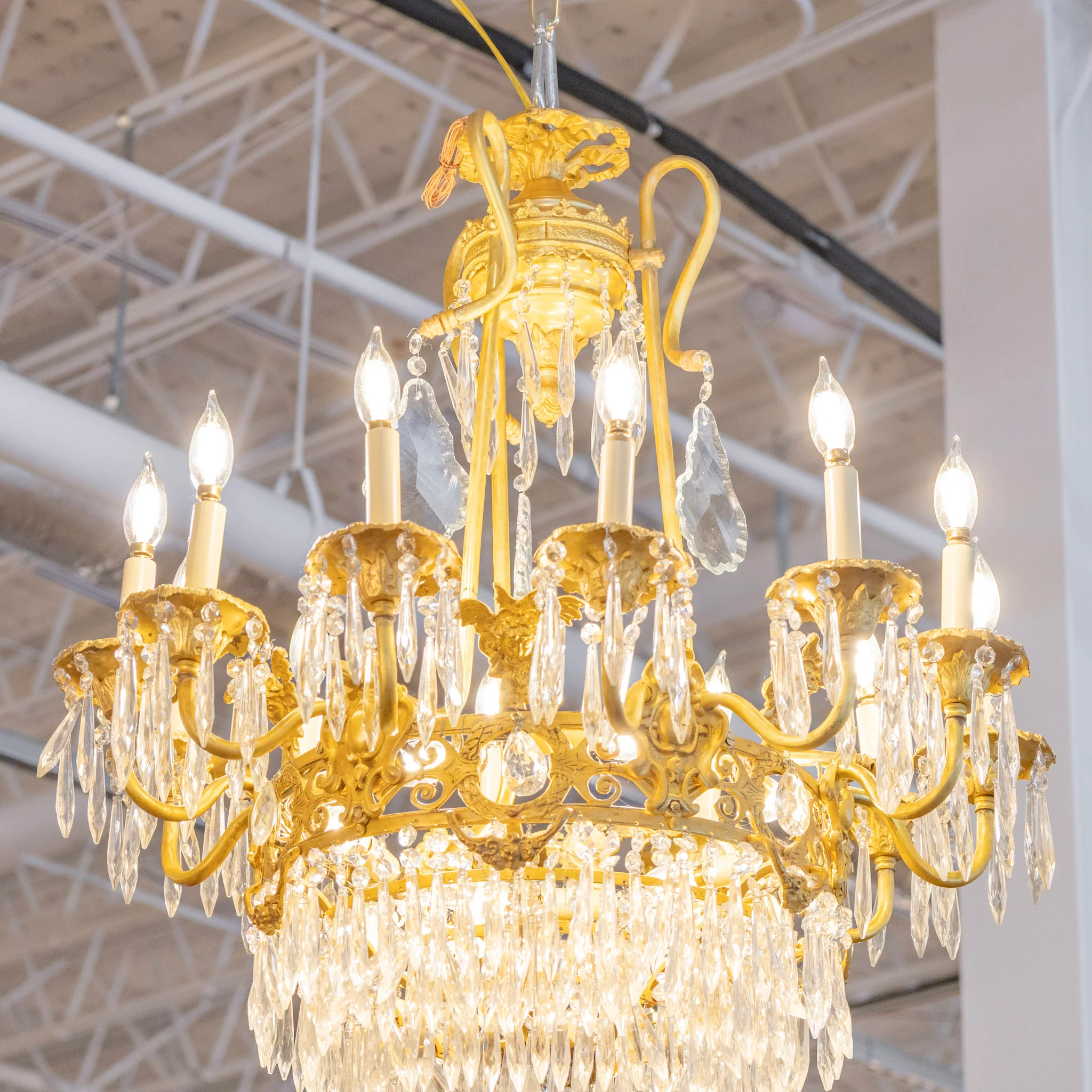 French Tiered Brass Chandelier – Icicle Crystal & Ornate Frame - Image 4