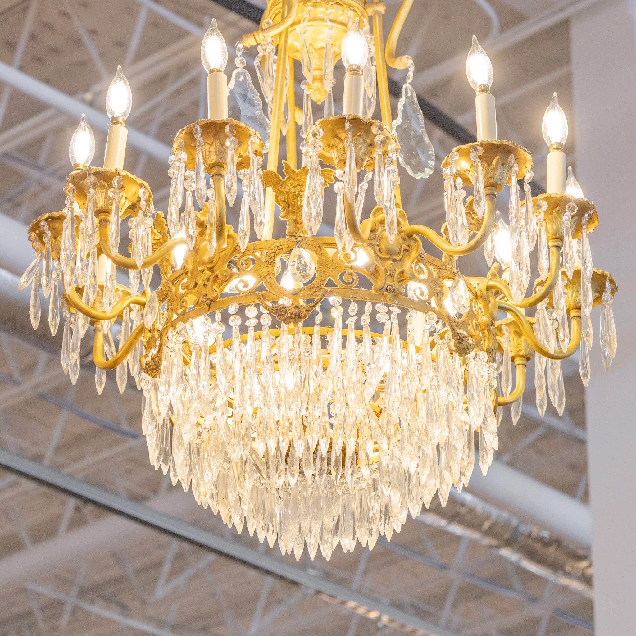 French Tiered Brass Chandelier – Icicle Crystal & Ornate Frame - Image 5
