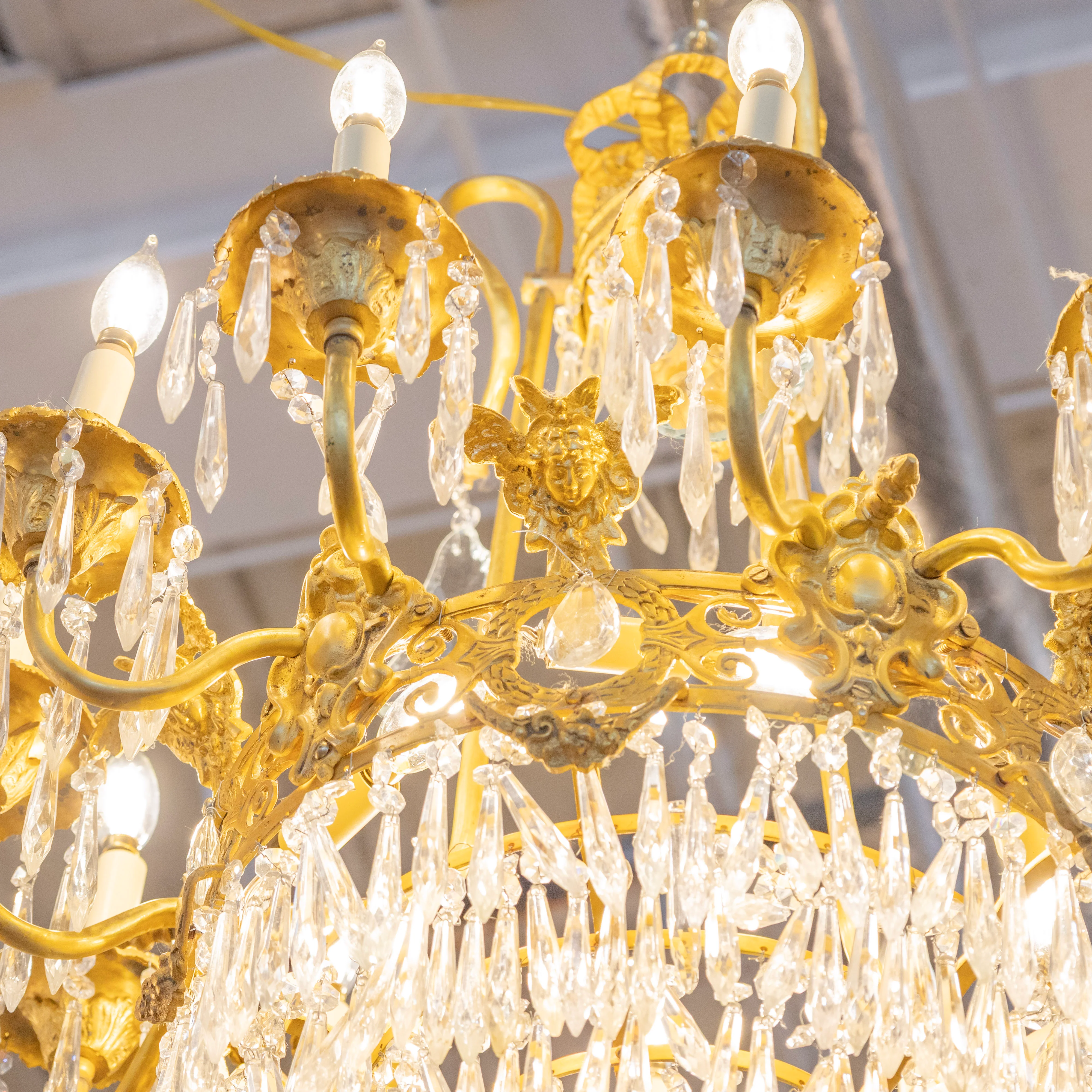 French Tiered Brass Chandelier – Icicle Crystal & Ornate Frame - Image 7