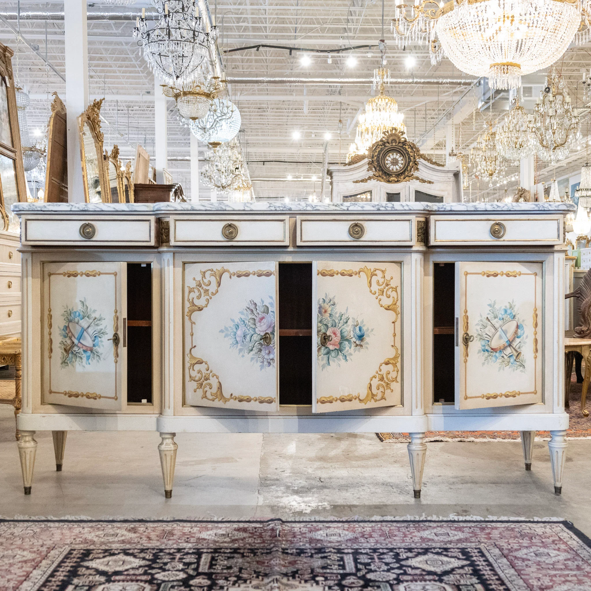 French White Hand-Painted Sideboard – Crackle Finish & Original Marble Top - Image 3