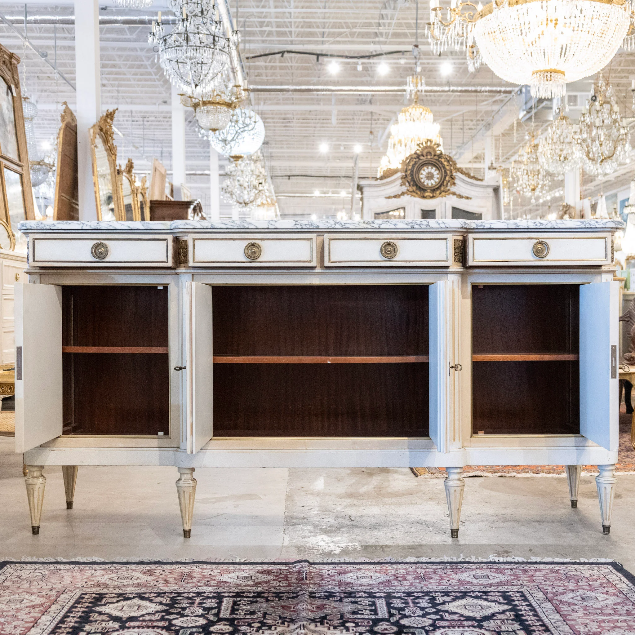 French White Hand-Painted Sideboard – Crackle Finish & Original Marble Top - Image 4