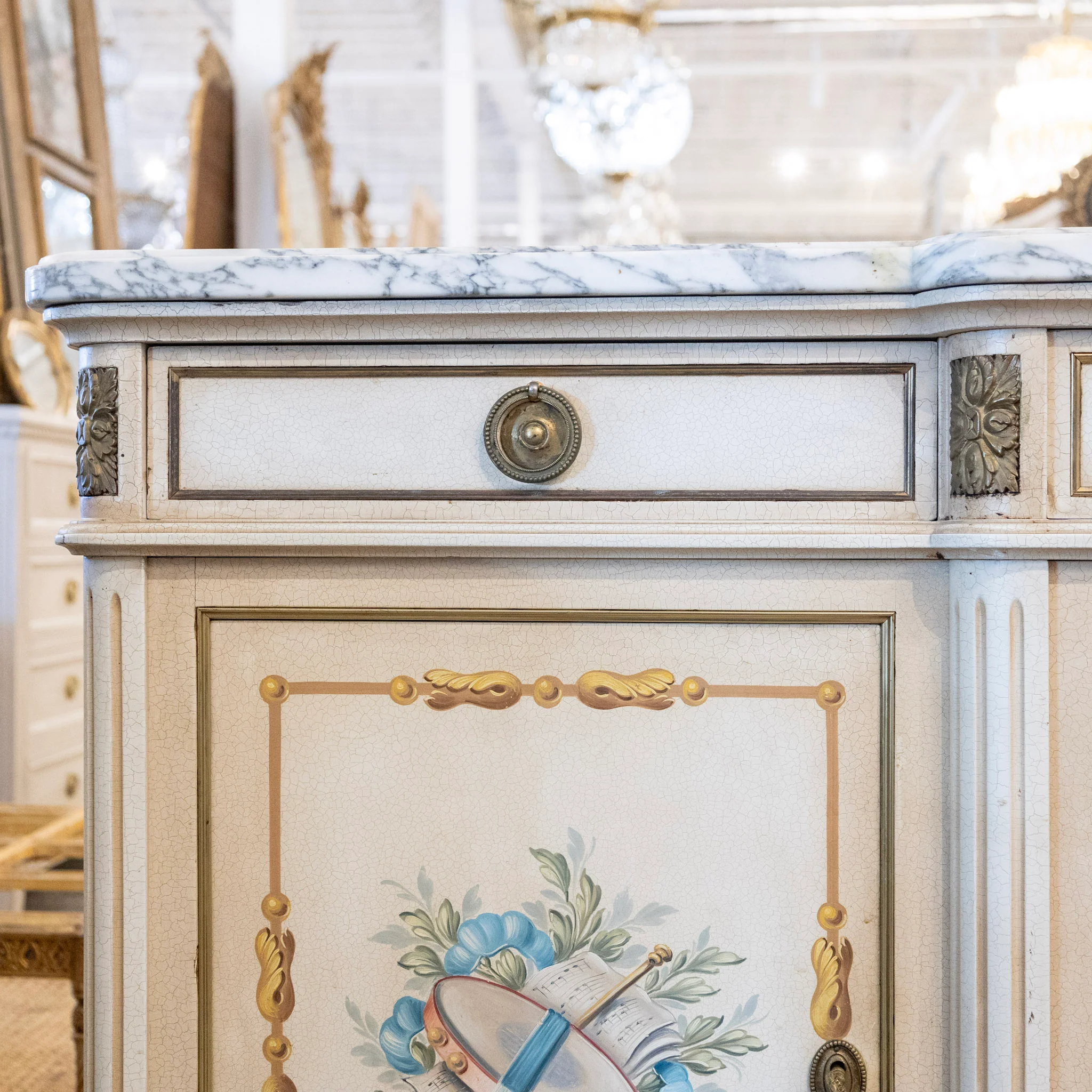 French White Hand-Painted Sideboard – Crackle Finish & Original Marble Top - Image 7