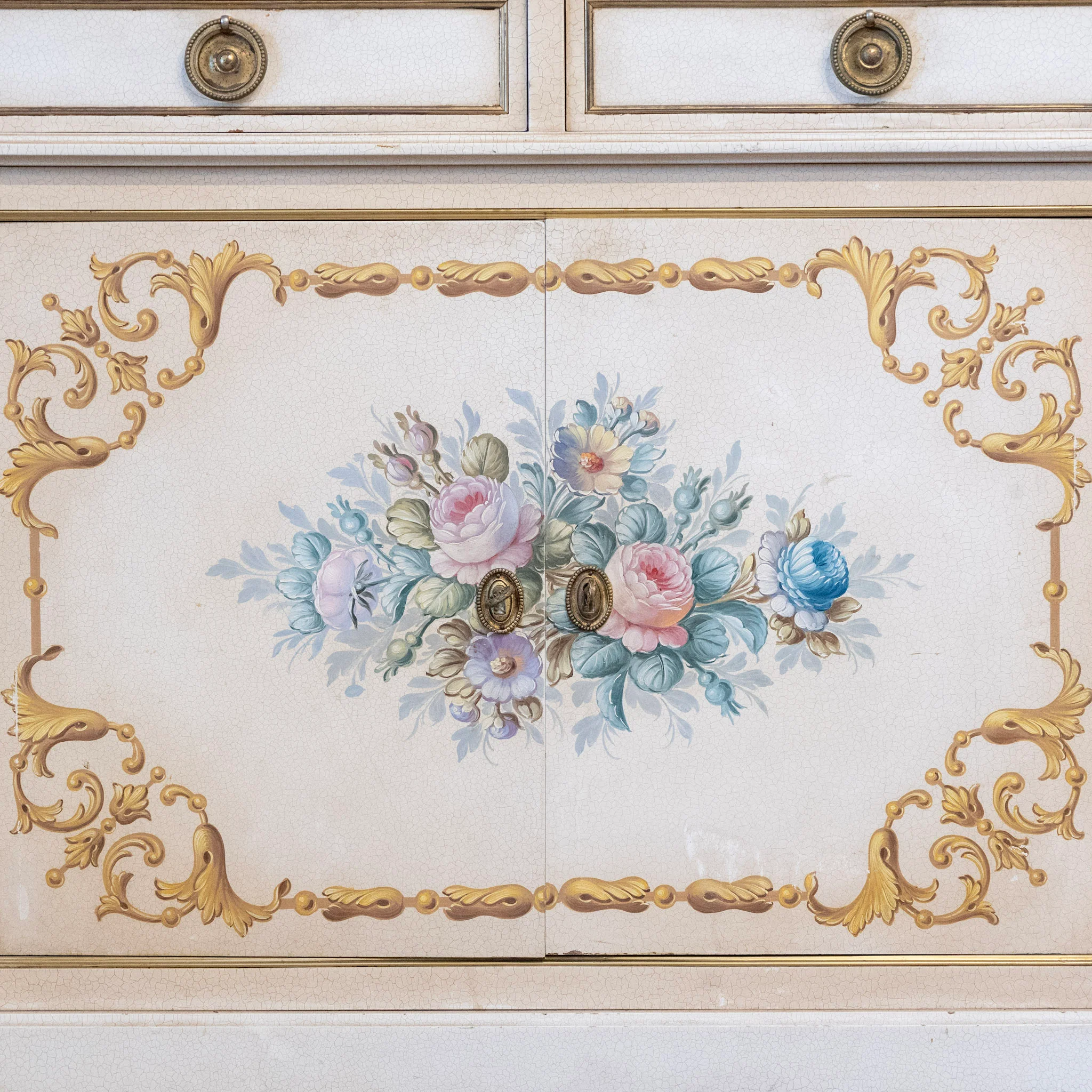 French White Hand-Painted Sideboard – Crackle Finish & Original Marble Top - Image 8