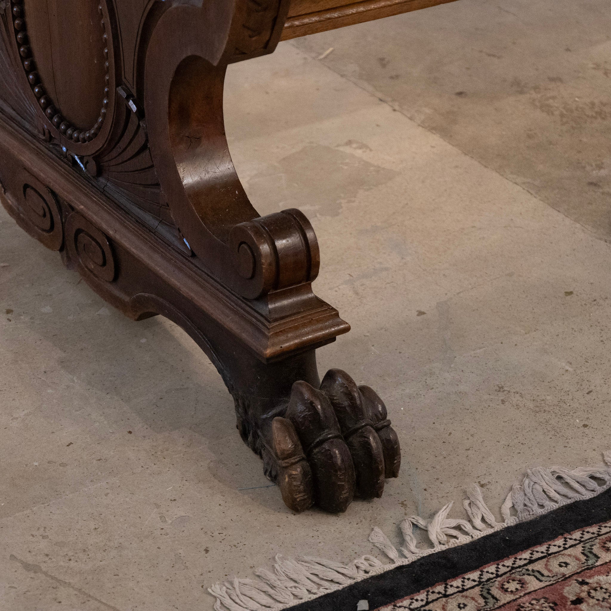 French Writing Desk – Carved Pedestal Base & Claw Feet - Image 10