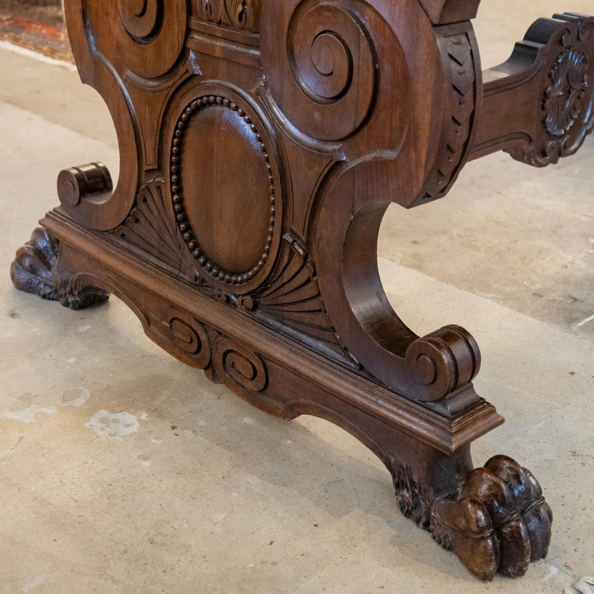 French Writing Desk – Carved Pedestal Base & Claw Feet - Image 11