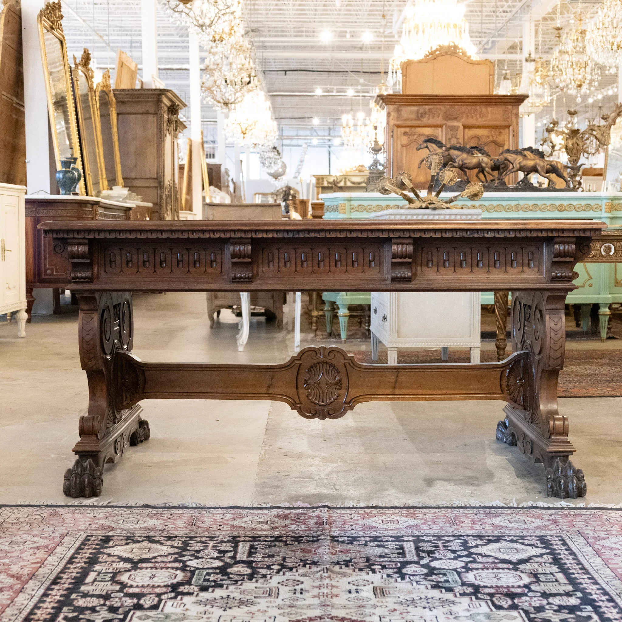 French Writing Desk – Carved Pedestal Base & Claw Feet - Image 12