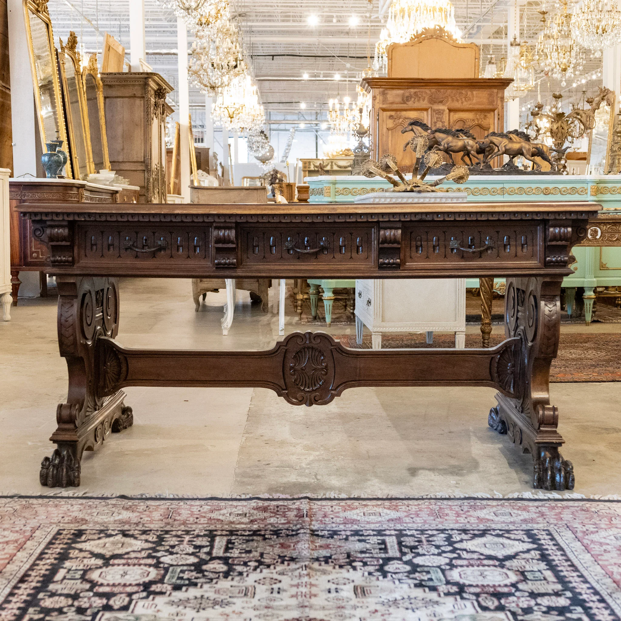 French Writing Desk – Carved Pedestal Base & Claw Feet - Image 3