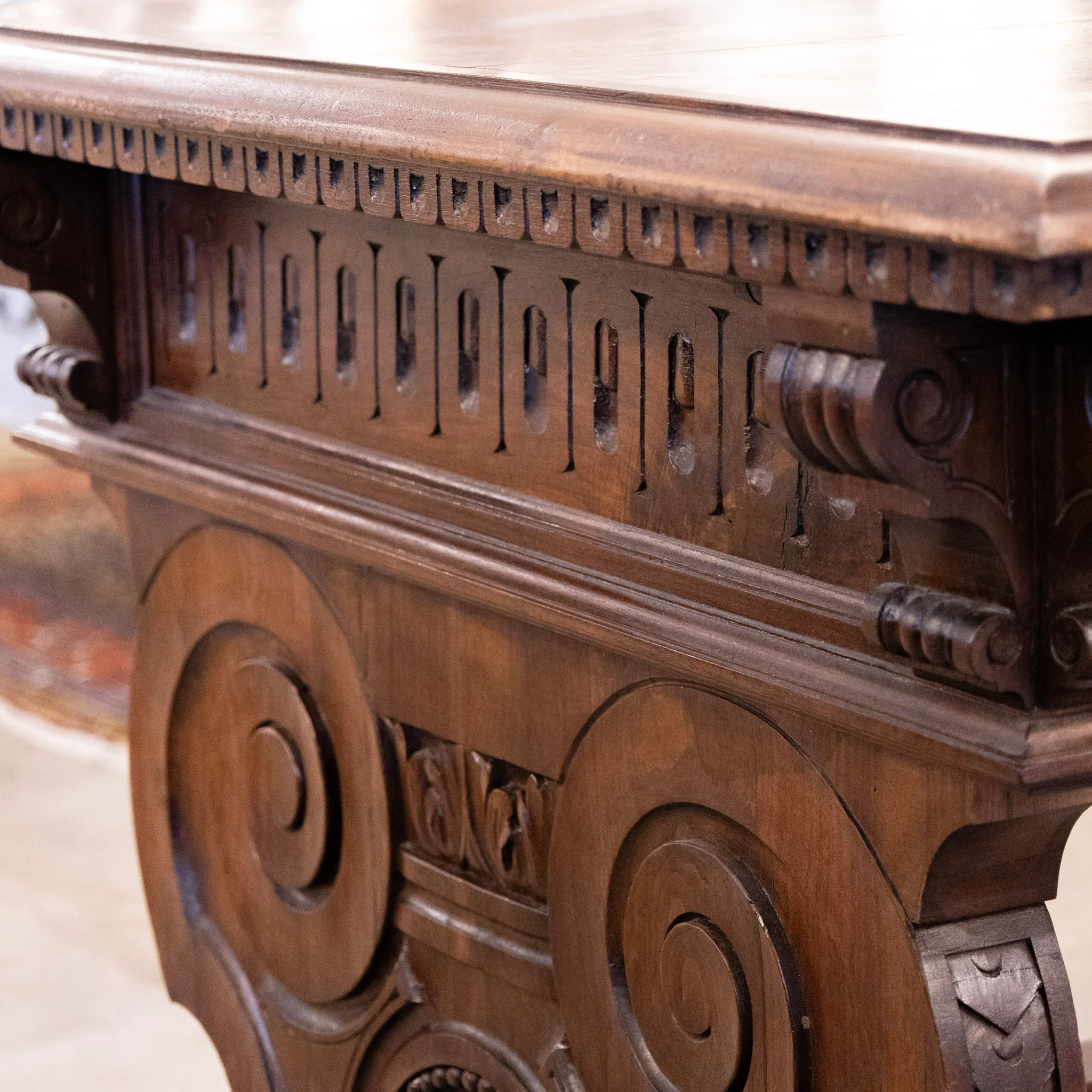 French Writing Desk – Carved Pedestal Base & Claw Feet - Image 6