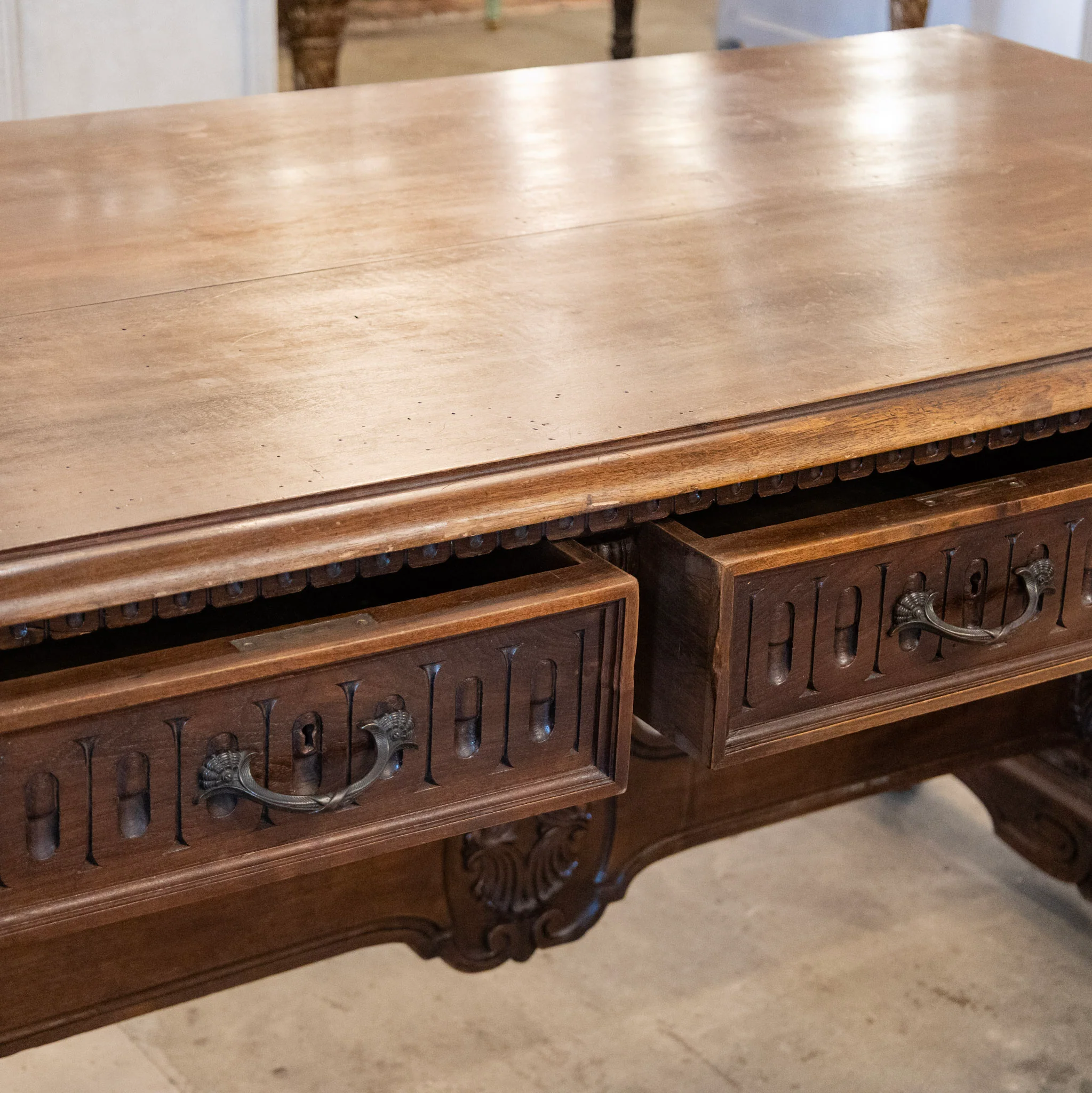 French Writing Desk – Carved Pedestal Base & Claw Feet - Image 7