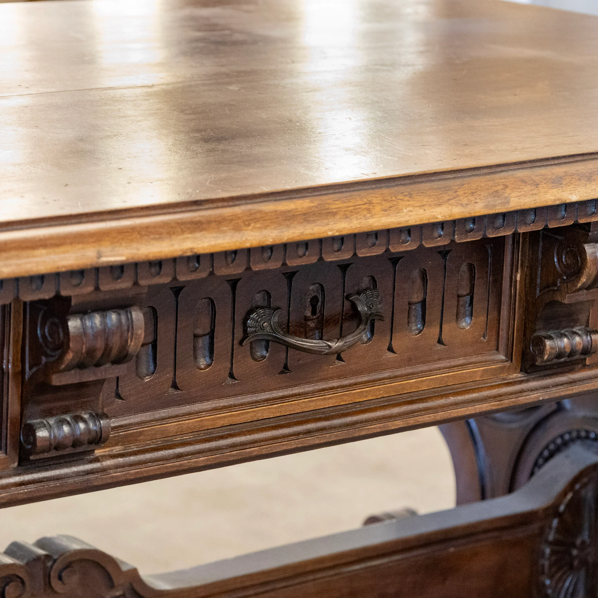 French Writing Desk – Carved Pedestal Base & Claw Feet - Image 8