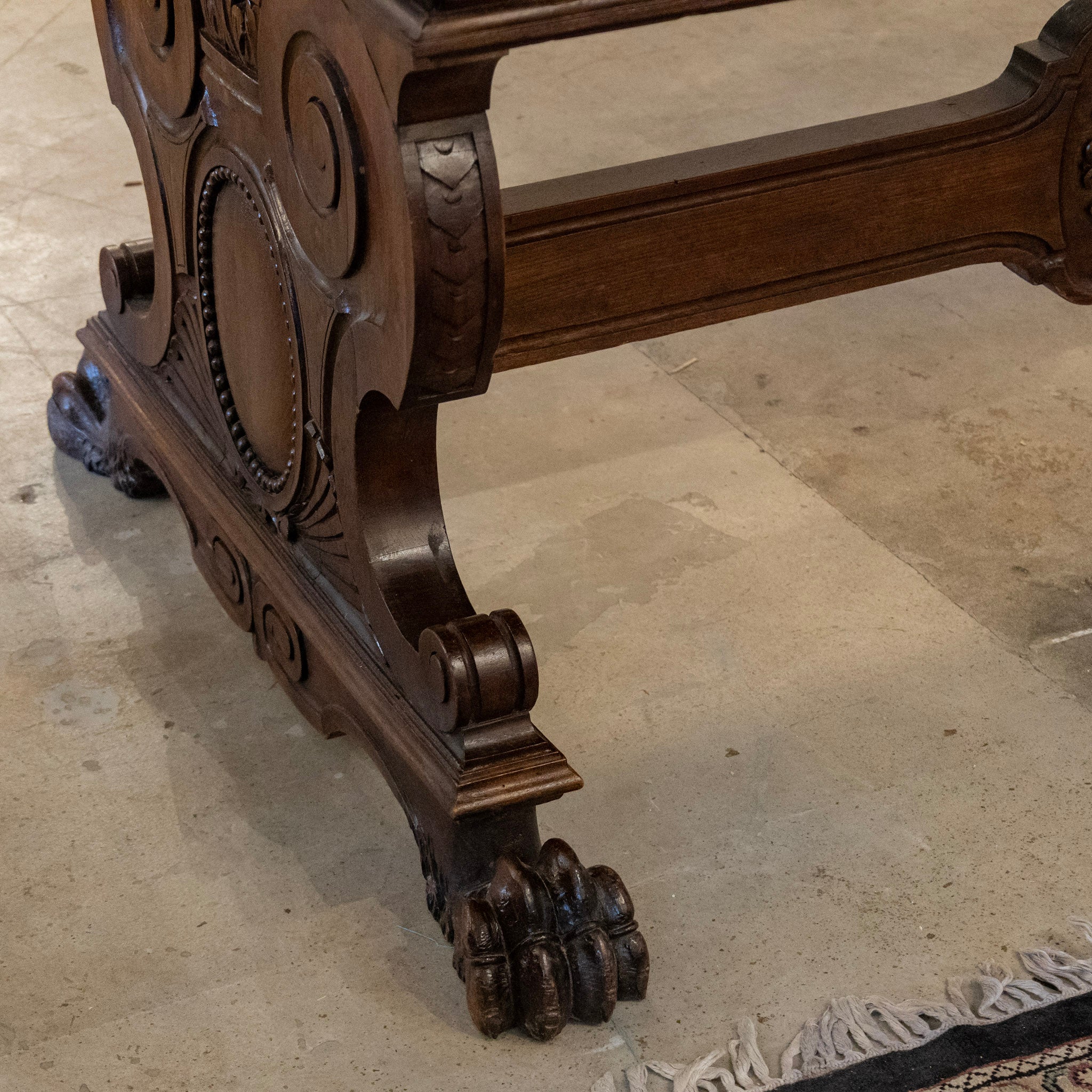 French Writing Desk – Carved Pedestal Base & Claw Feet - Image 9