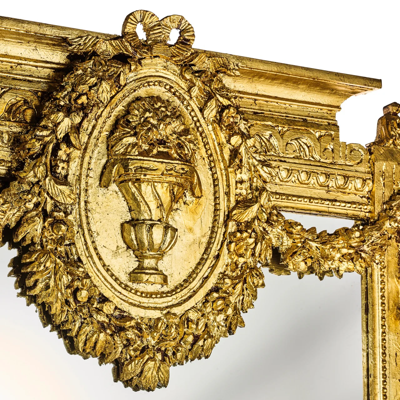Floor Length Giltwood Trumeau Mirror with Floral Carved Details - Image 3