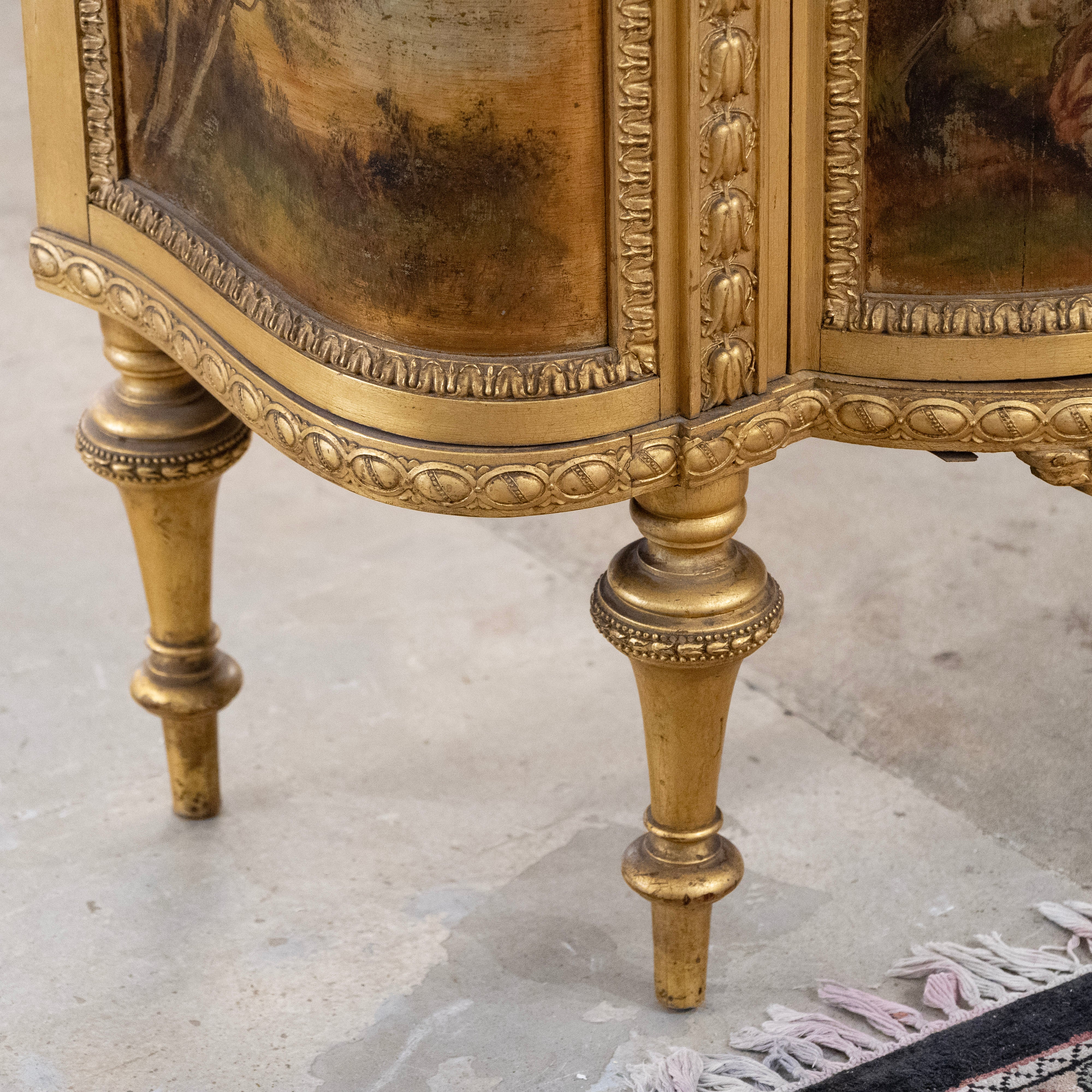 Gilded French Vitrine Glass Cabinet – Carved Detail & Art Panels - Image 11
