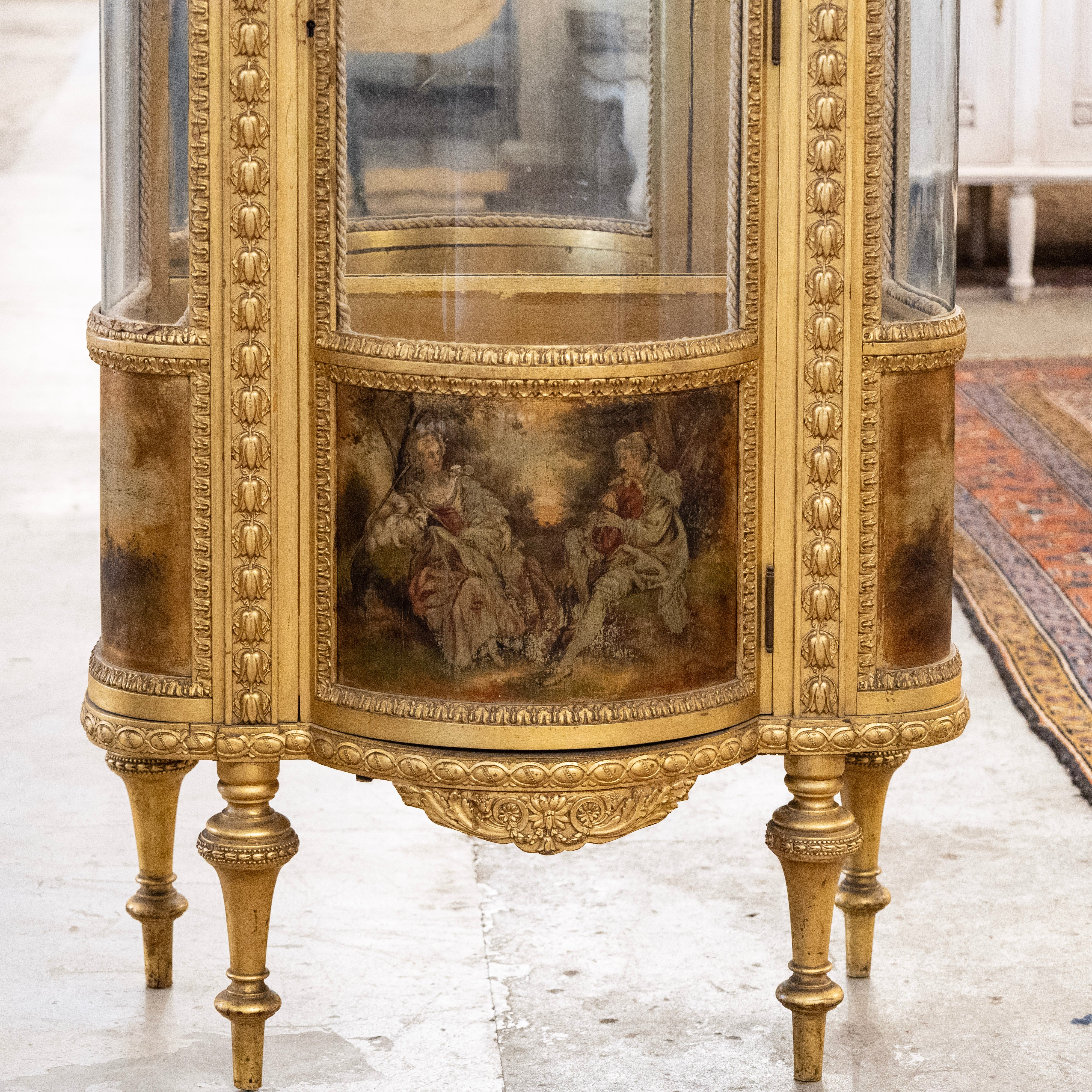 Gilded French Vitrine Glass Cabinet – Carved Detail & Art Panels - Image 4