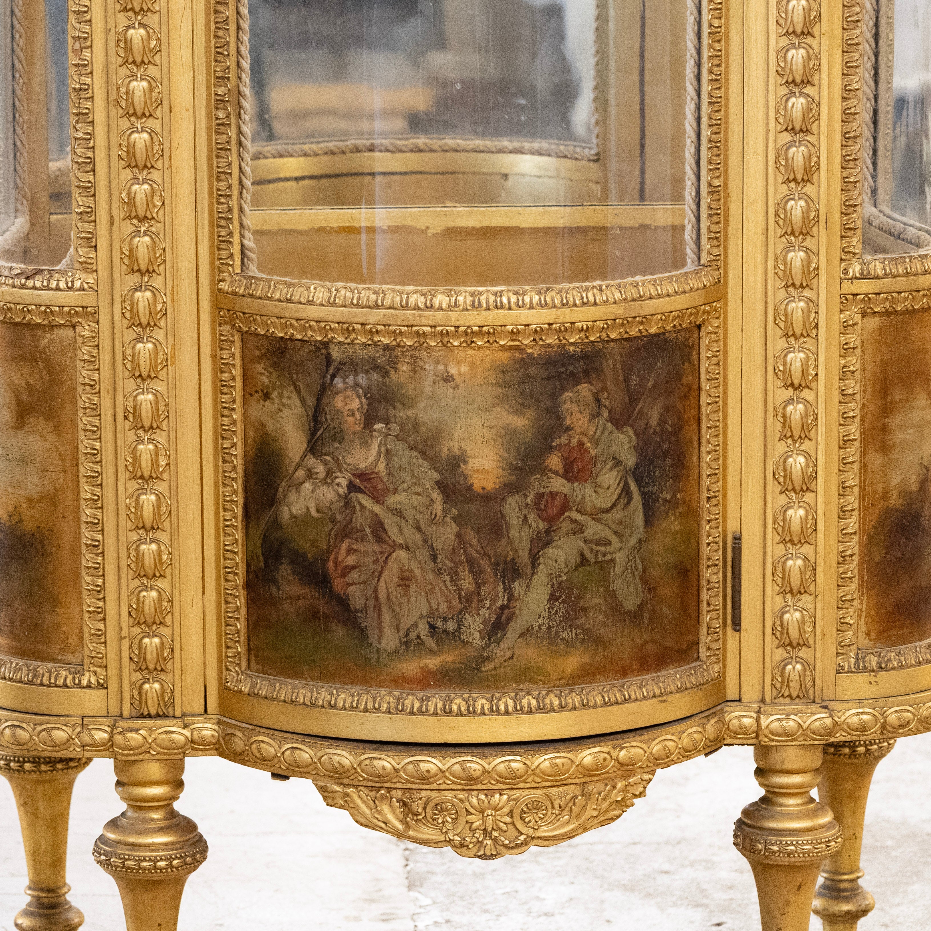 Gilded French Vitrine Glass Cabinet – Carved Detail & Art Panels - Image 5