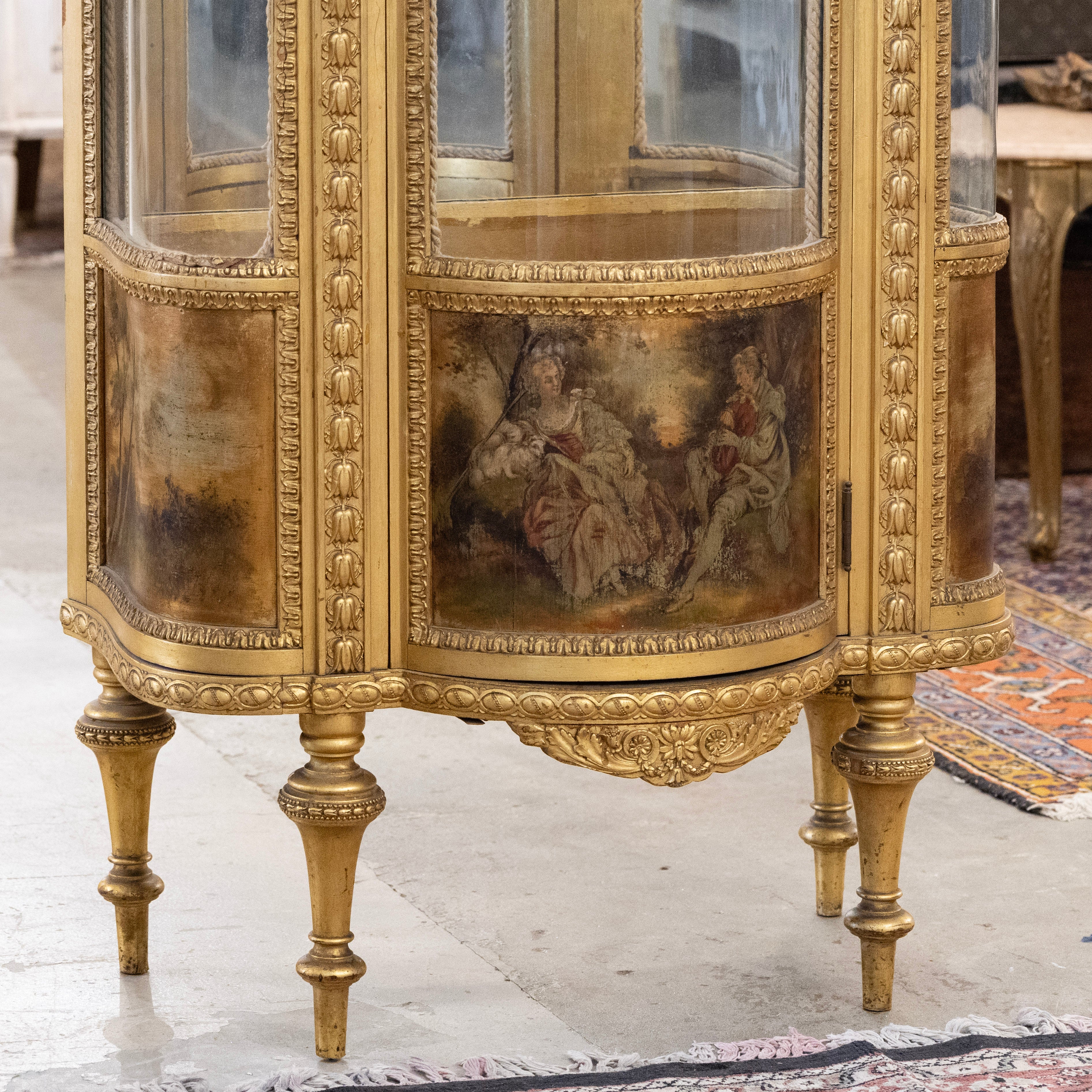 Gilded French Vitrine Glass Cabinet – Carved Detail & Art Panels - Image 6