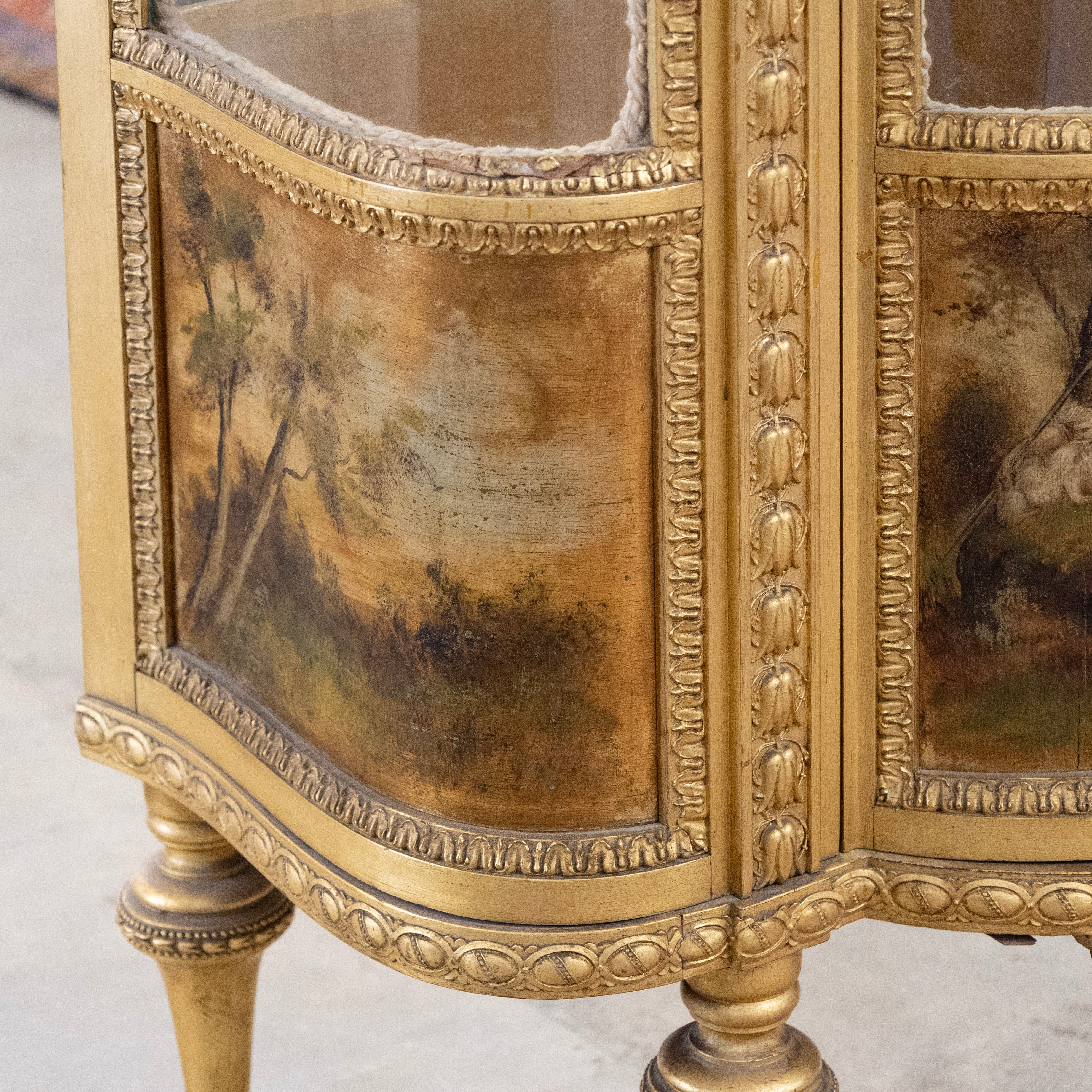 Gilded French Vitrine Glass Cabinet – Carved Detail & Art Panels - Image 7