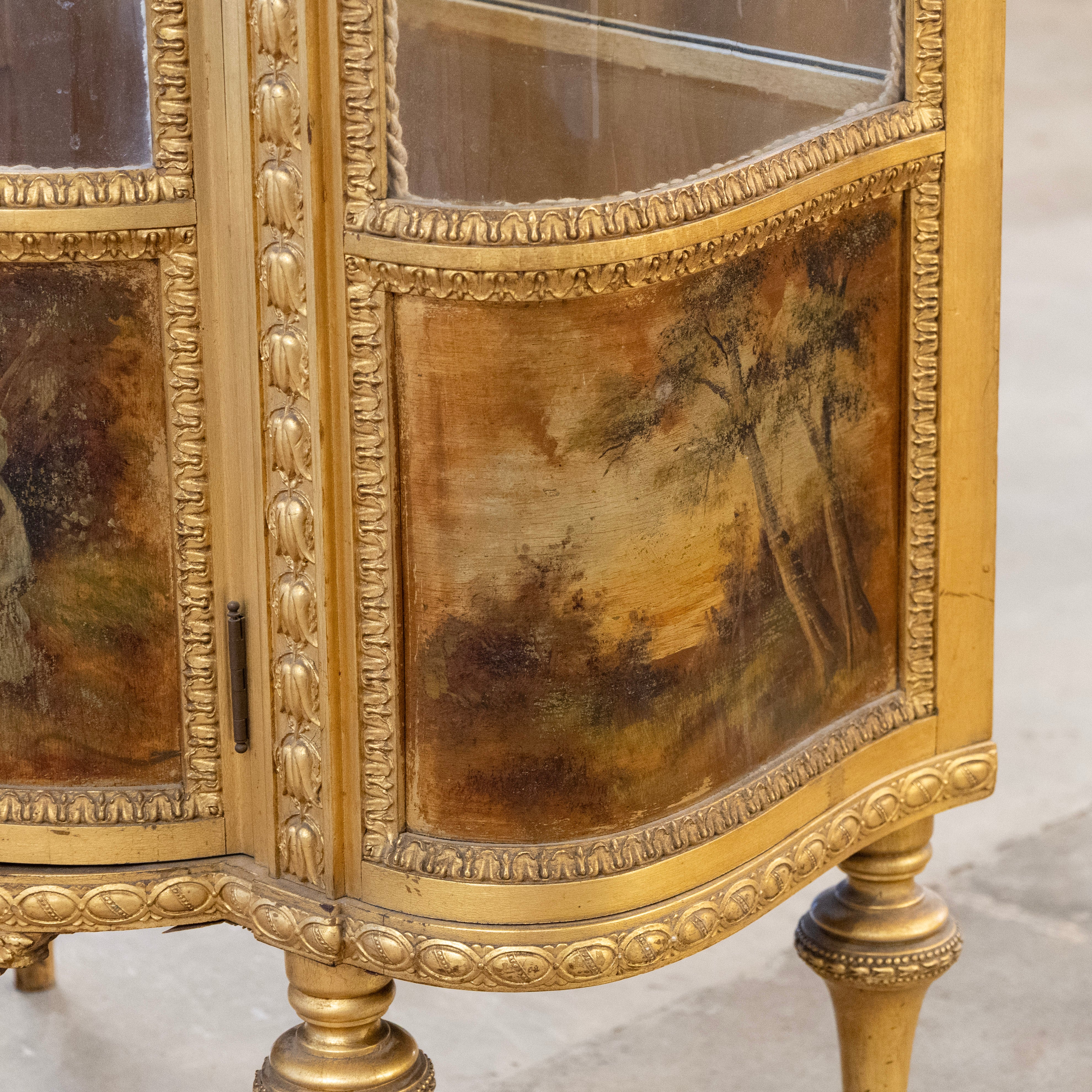 Gilded French Vitrine Glass Cabinet – Carved Detail & Art Panels - Image 8