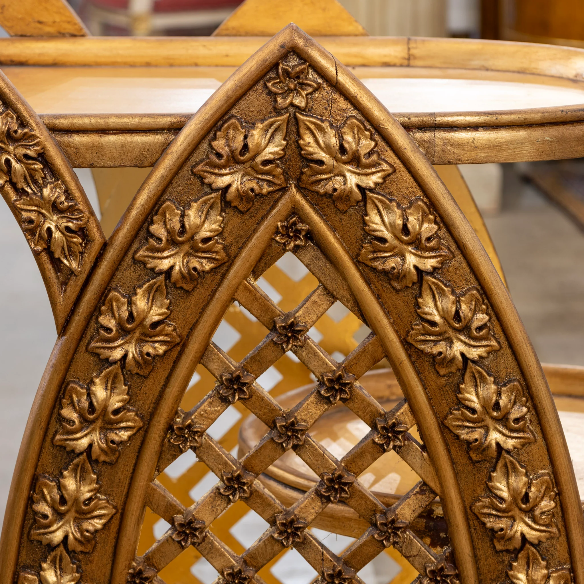 Gilded Italian Bar Cart – Carved Leaf Motifs & Lattice Paneling - Image 6