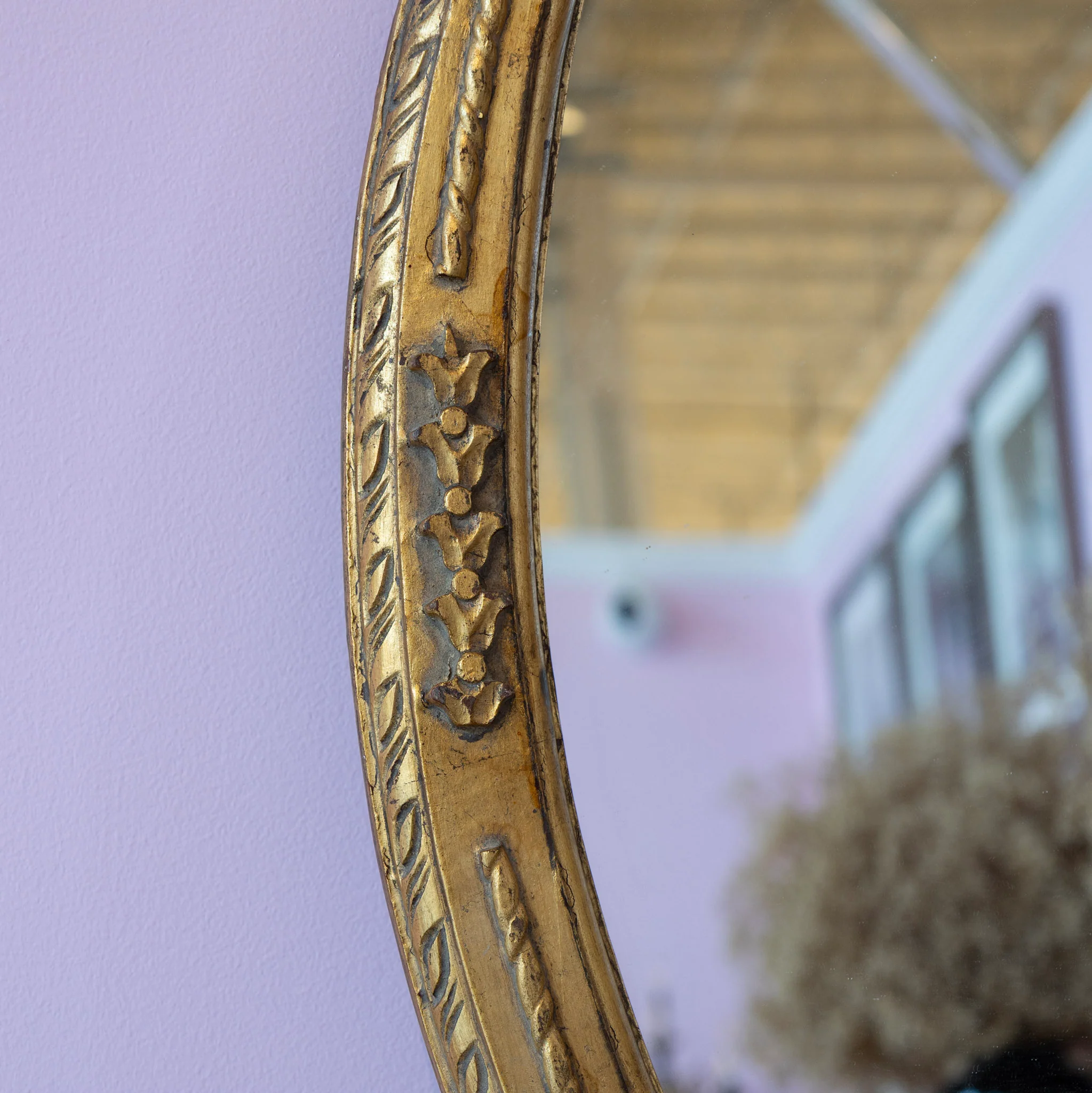 Gilded Oval Mirror – Carved Detailing - Image 3